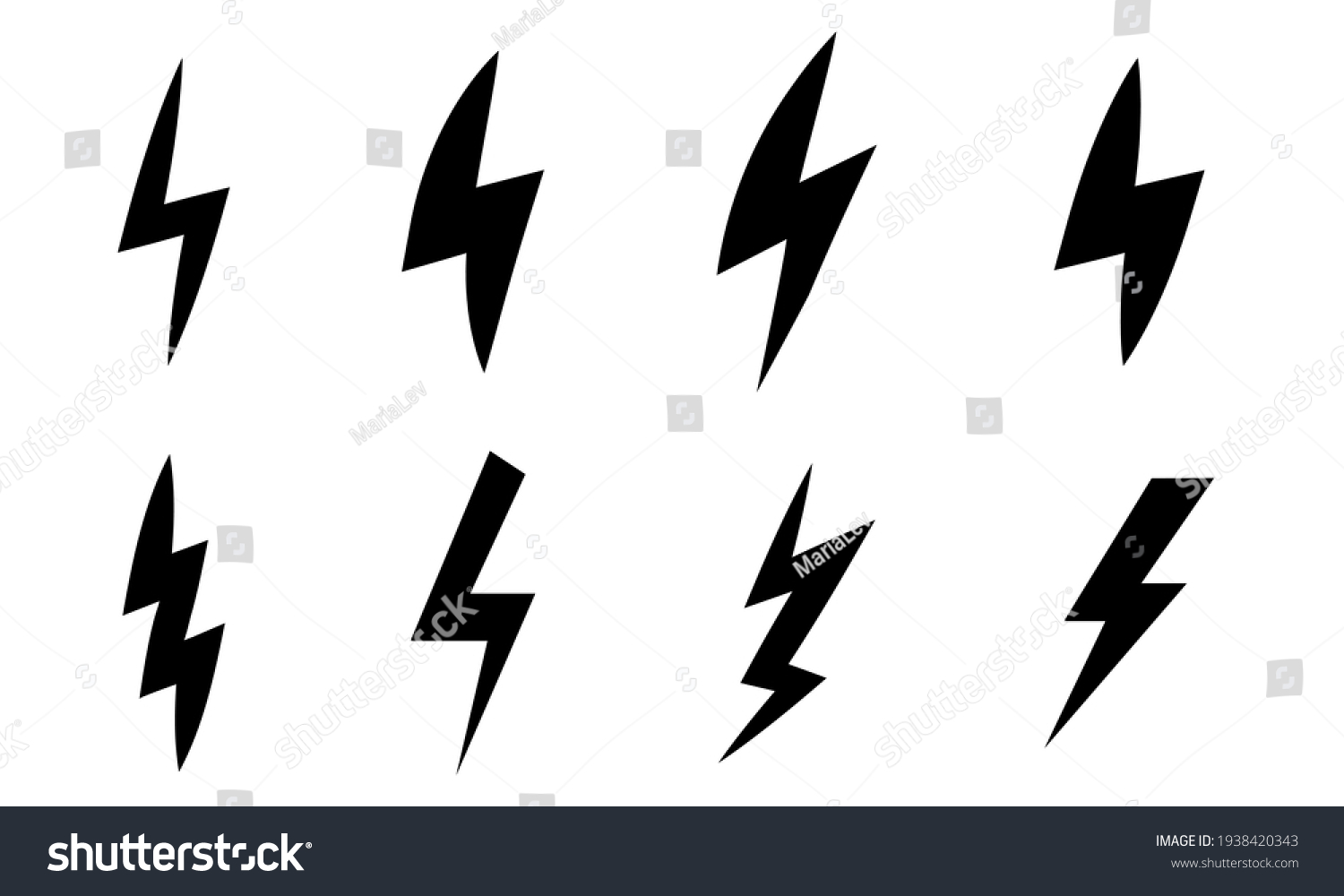 Vector Set Black Lightning Bolt Icons Stock Vector (Royalty Free ...