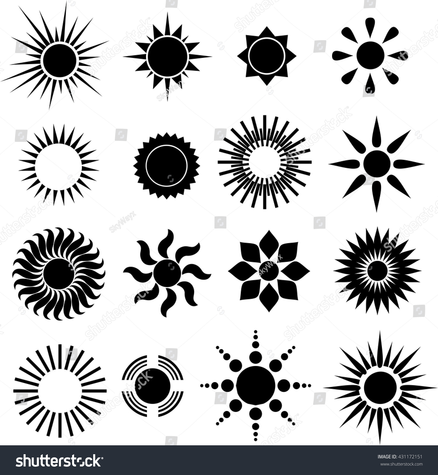 Vector Set Black Logos Sun Icon Stock Vector 431172151 - Shutterstock