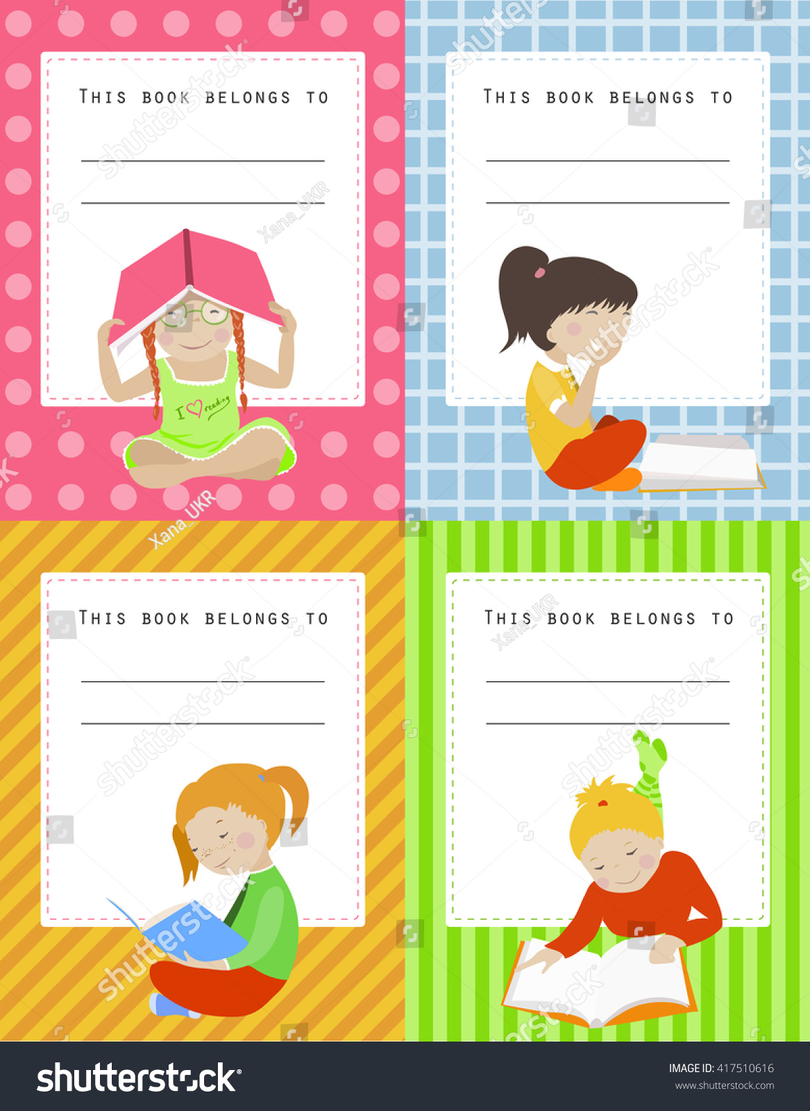 Vector Set Book Labels Girls This Stock Vector 417510616 Shutterstock