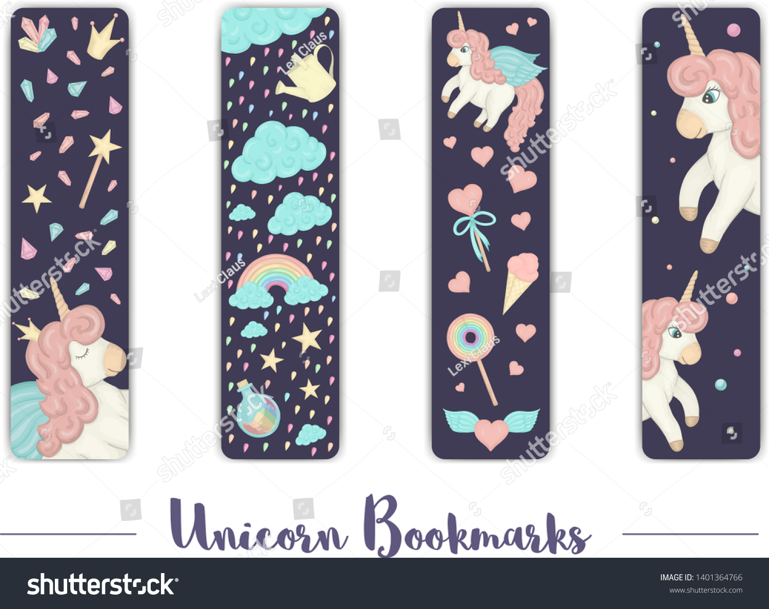 vector set bookmarks children unicorn theme stock vector royalty free 1401364766 shutterstock