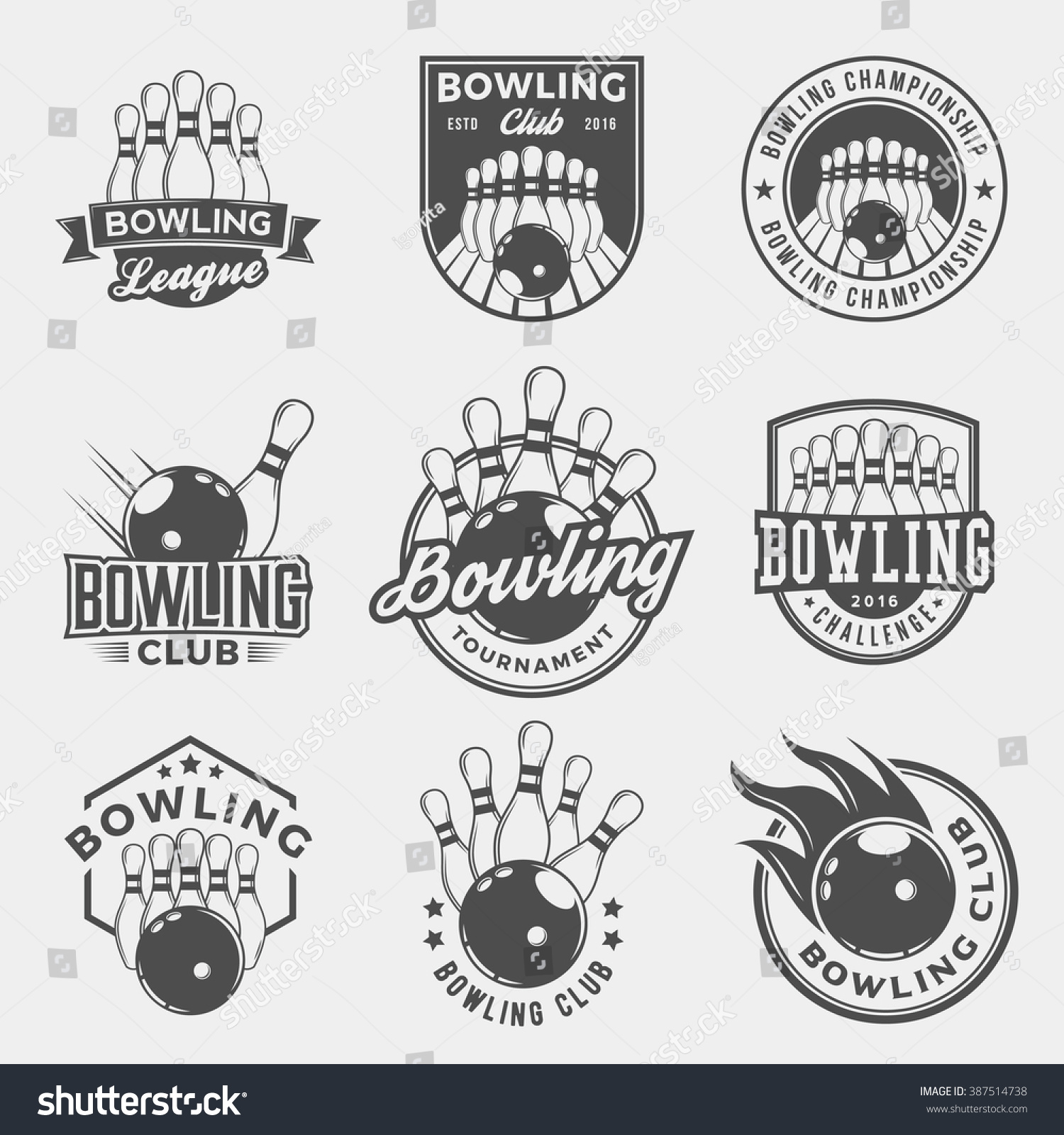 Vector Set Bowling Logos Emblems Design Stock Vector 387514738 ...