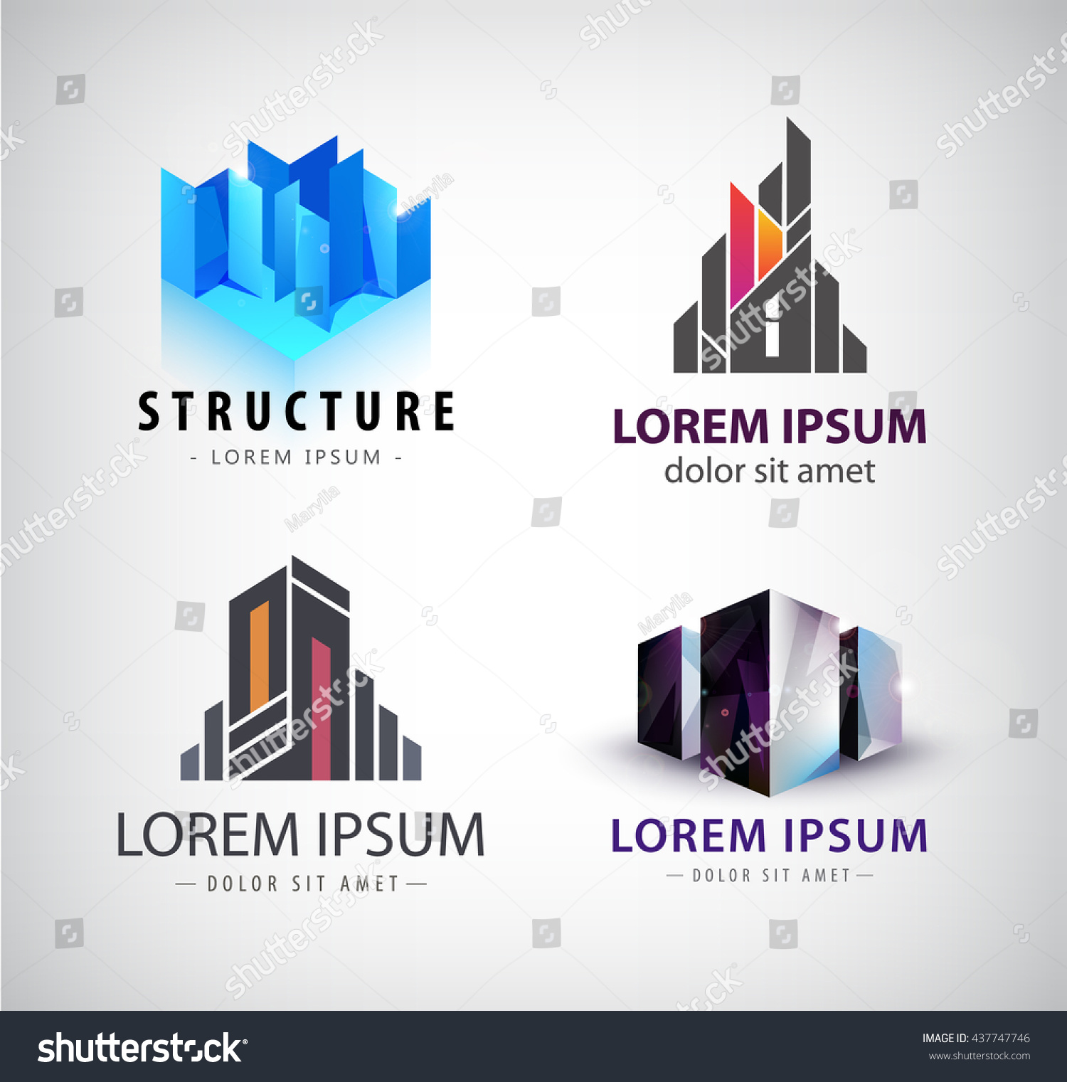 Vector Set Of Building Logos 3d Structure House Office Building