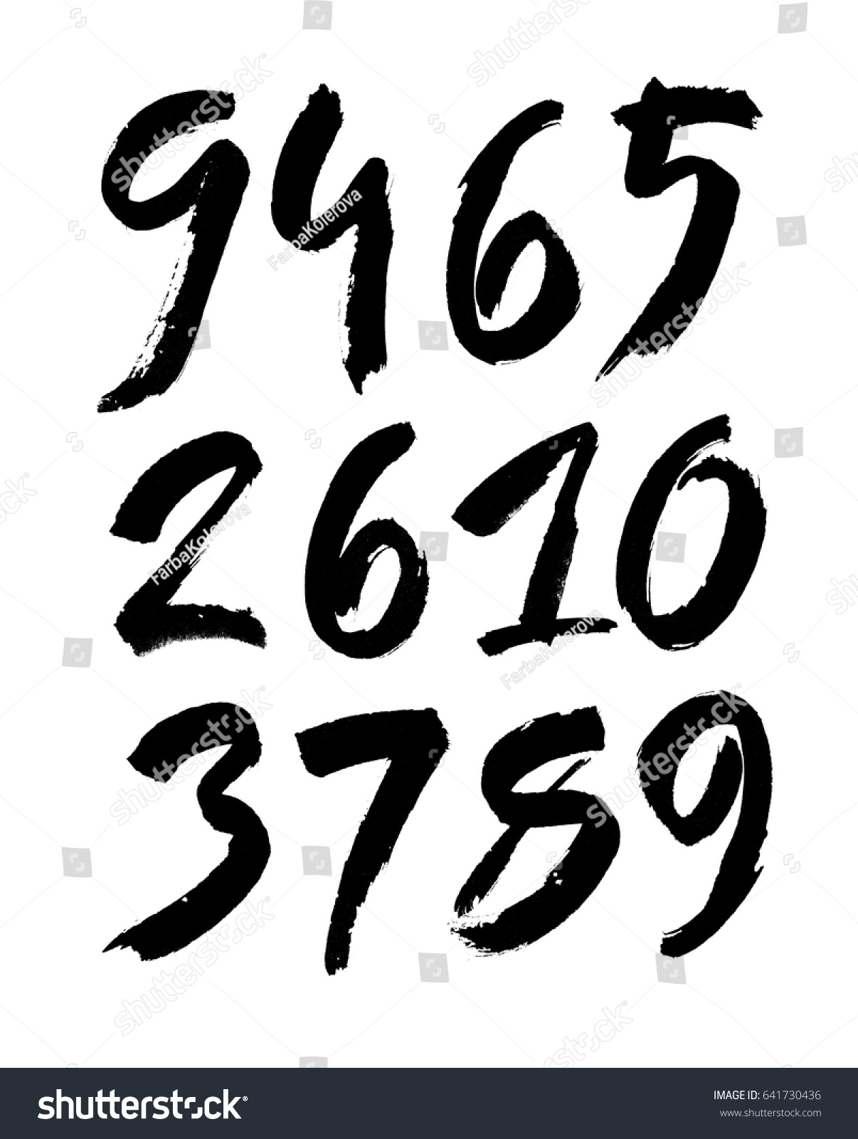 Vector Set Calligraphic Acrylic Ink Numbers Stock Vector 641730436 ...