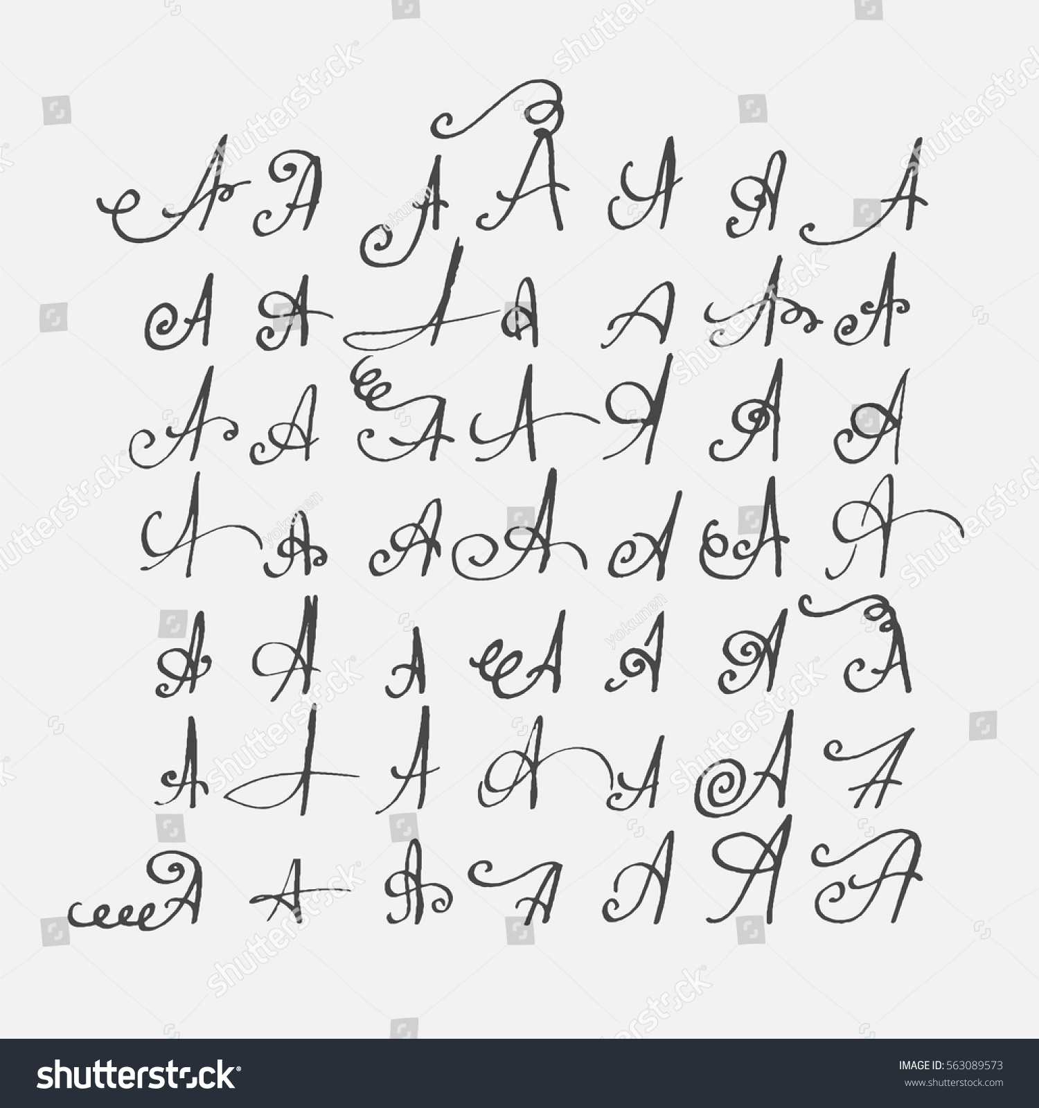 Vector Set Calligraphic Letters A Handwritten Stock Vector 563089573