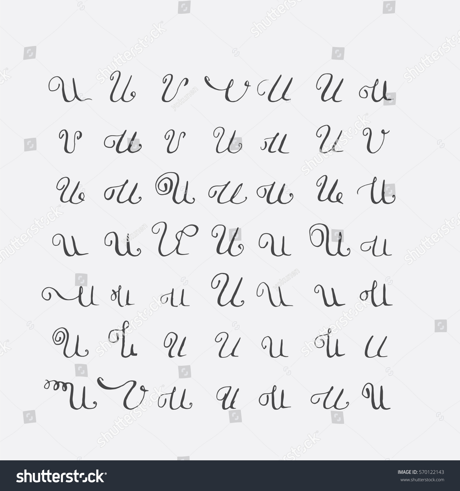 Vector Set Calligraphic Letters U Handwritten Stock Vector (Royalty ...