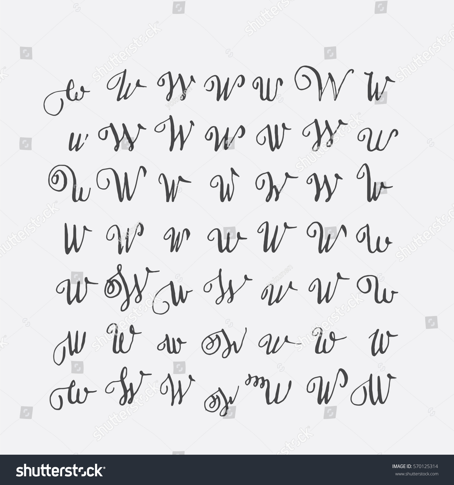 Vector Set Calligraphic Letters W Handwritten Stock Vector (Royalty ...