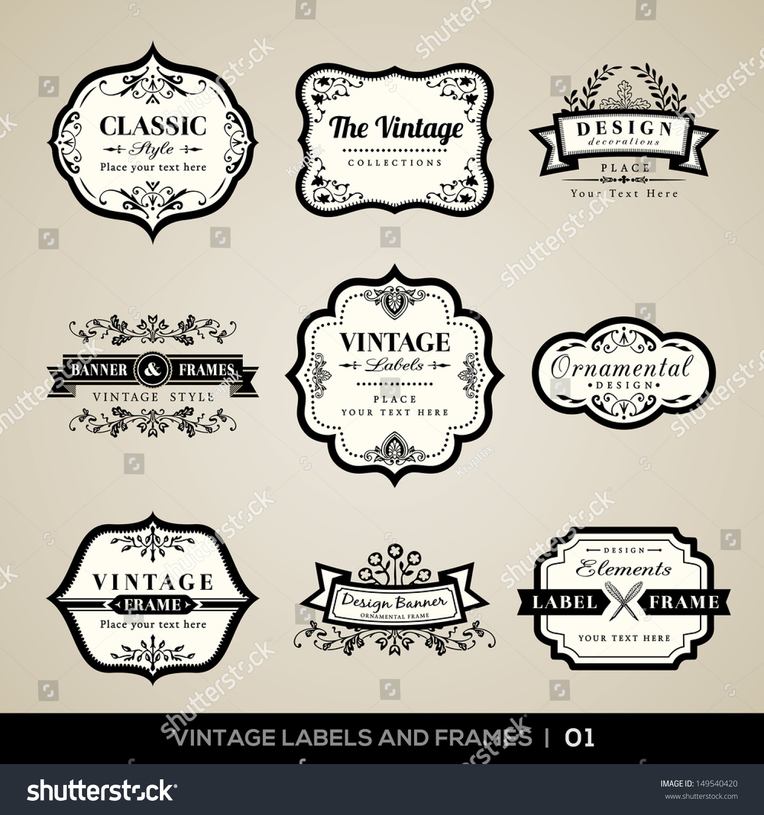 Vector Set Calligraphic Vintage Labels Frames Stock Vector 149540420 ...