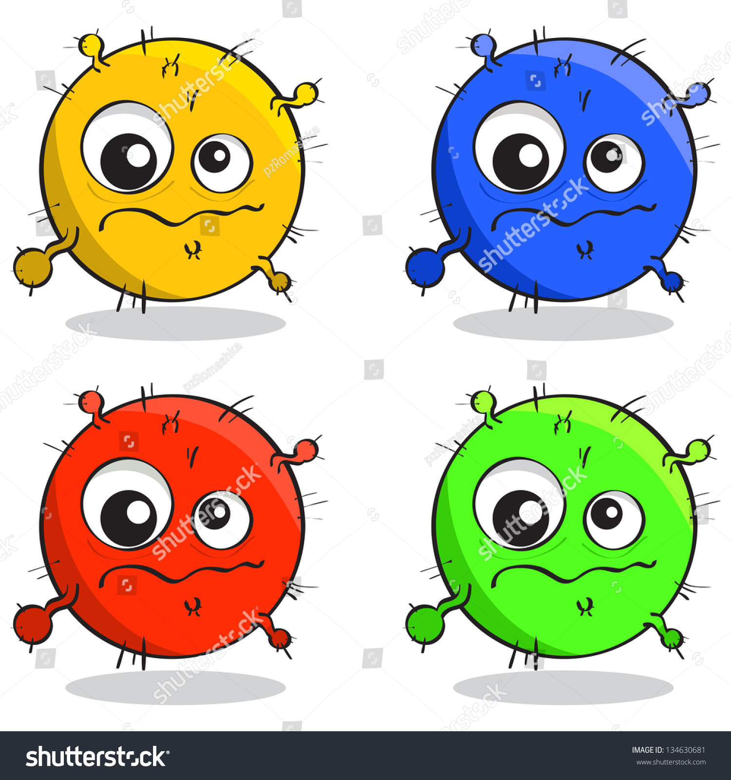 Vector Set Cartoon Germs Different Colors Stock Vector 134630681