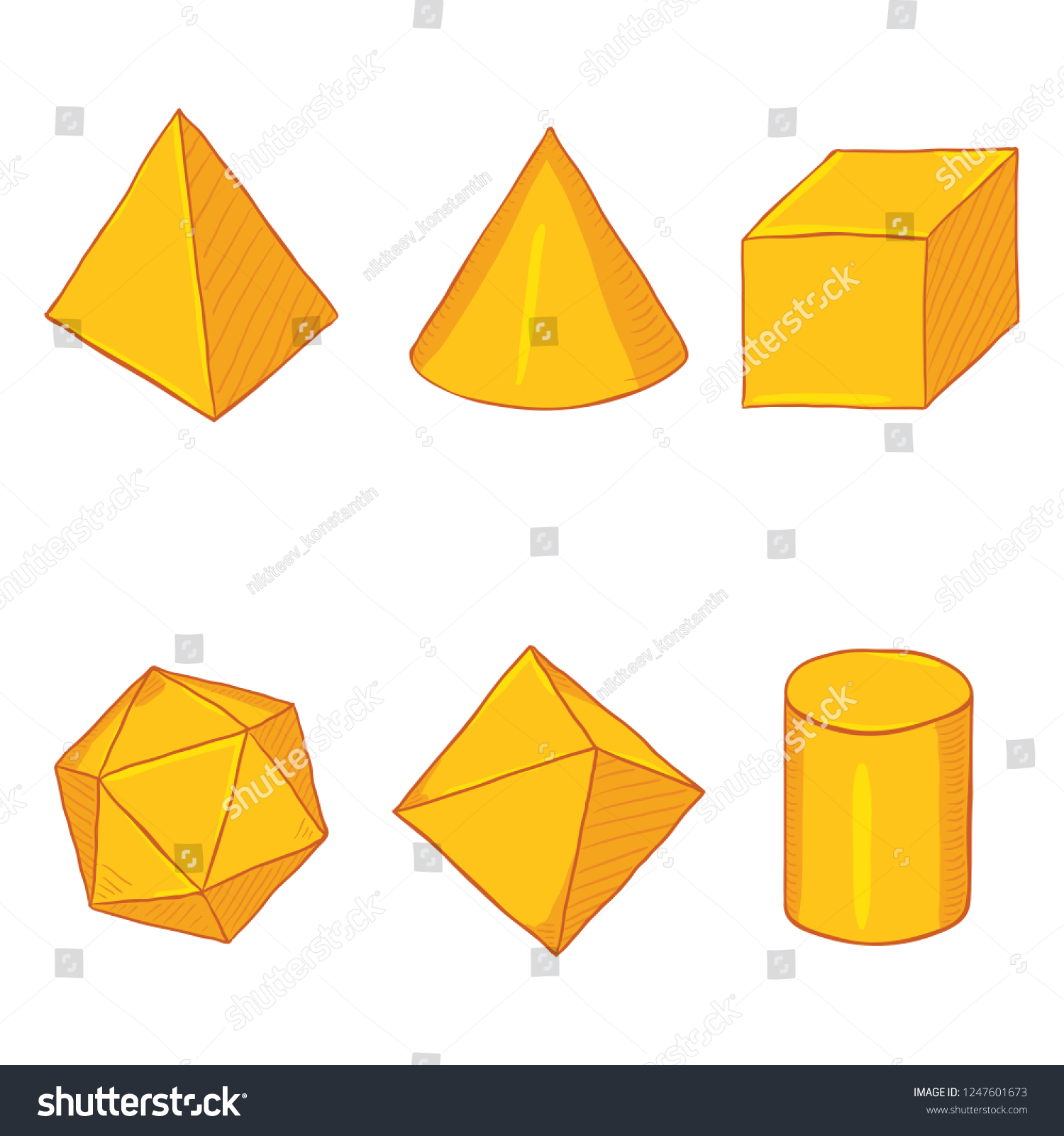 Vector Set Cartoon Golden Geometry Objects เวกเตอร์สต็อก (ปลอดค่า