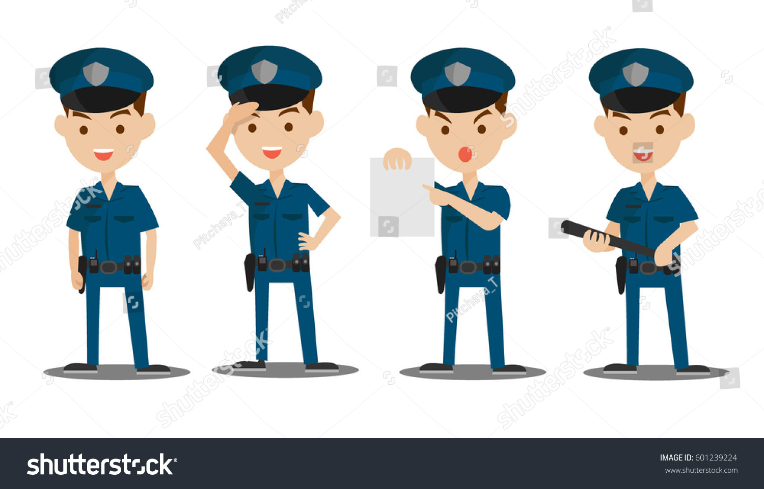 Vector Set Cartoon Images Police Men Stock Vector (royalty Free) 601239224