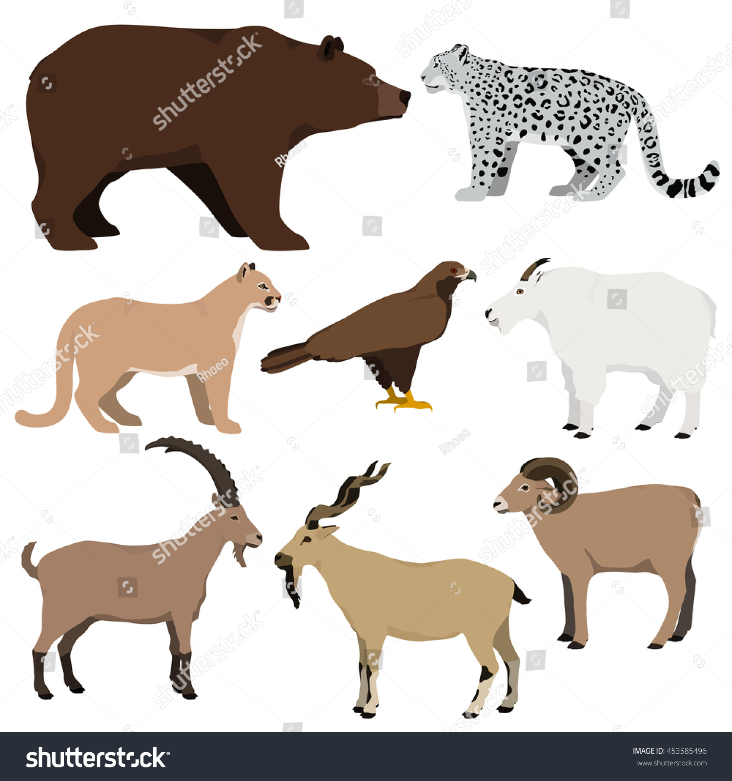 Vector Set Cartoon Mountain Animals Grizzly Stock Vector Royalty Free 453585496