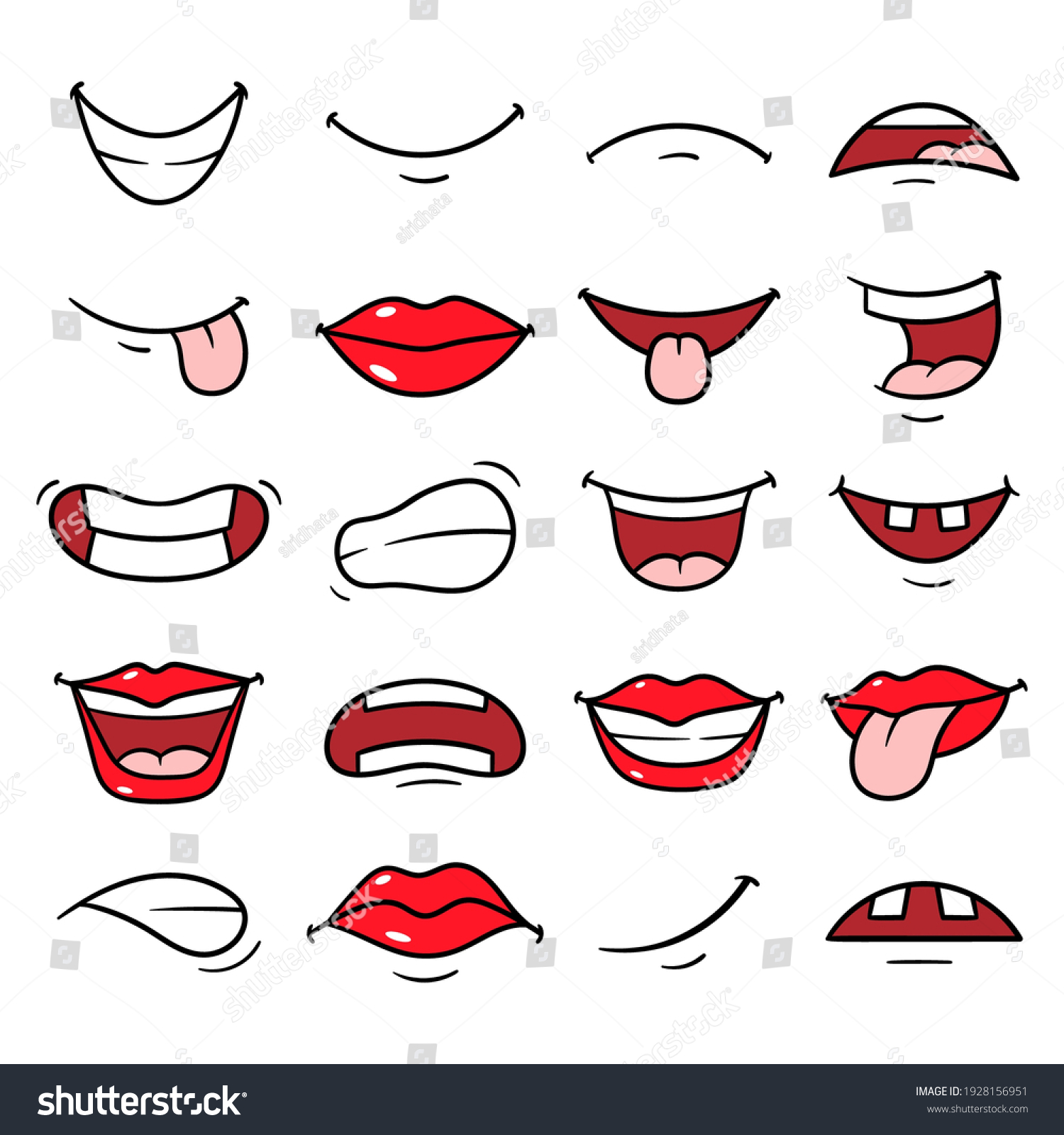 Vector Set Cartoon Mouths Stock Vector (Royalty Free) 1928156951