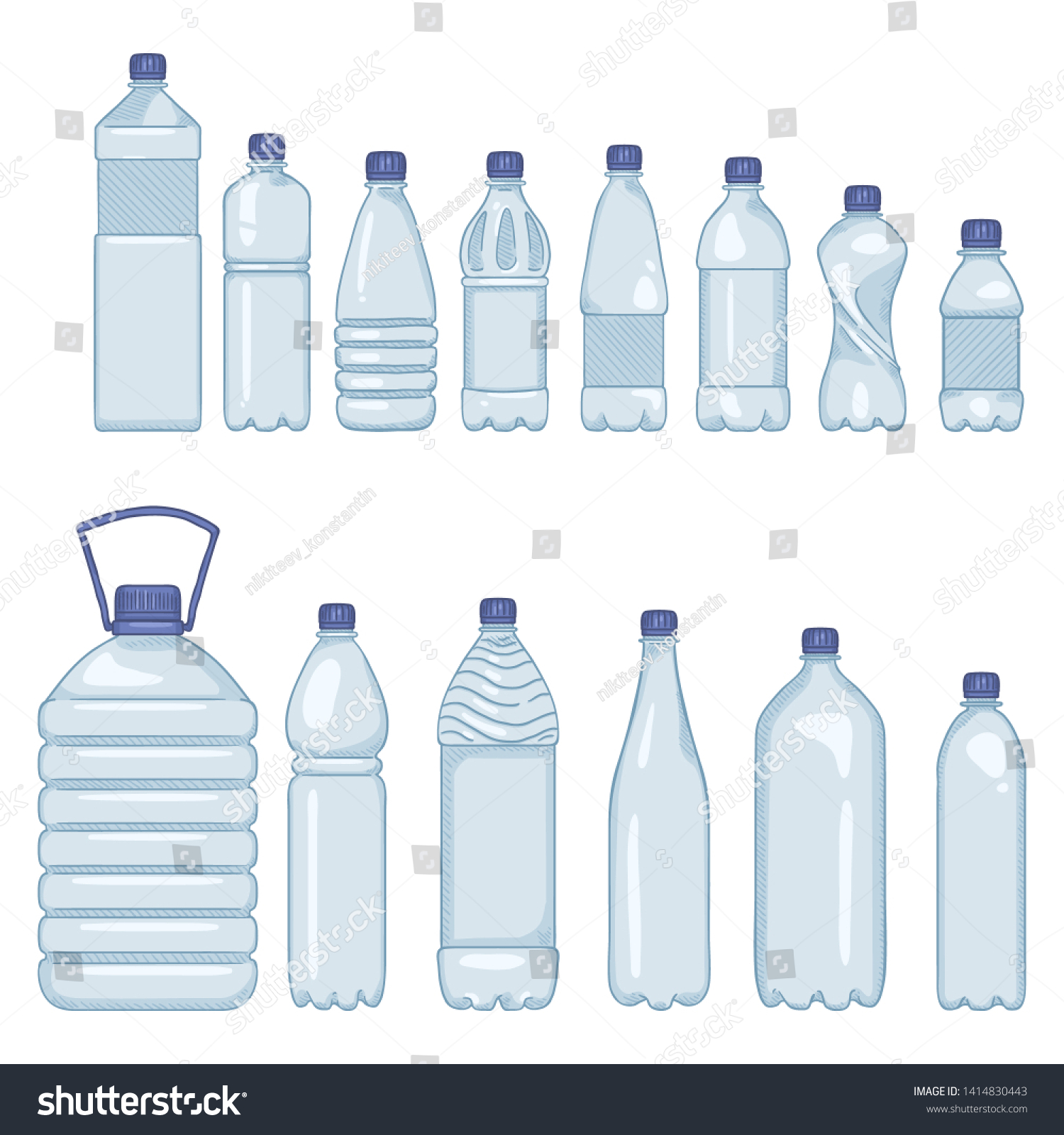 SVG of Vector Set of Cartoon Plastic Bottles of Water on Isolated White Background svg