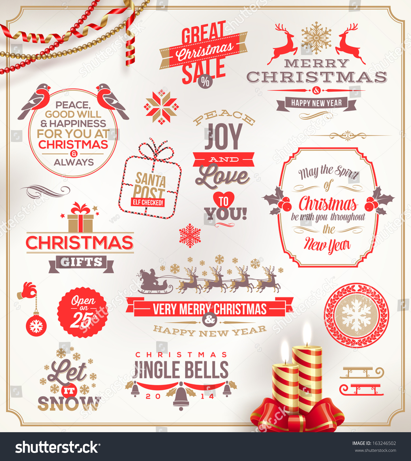 Vector Set Of Christmas Signs Emblems And Greetings - 163246502 ...