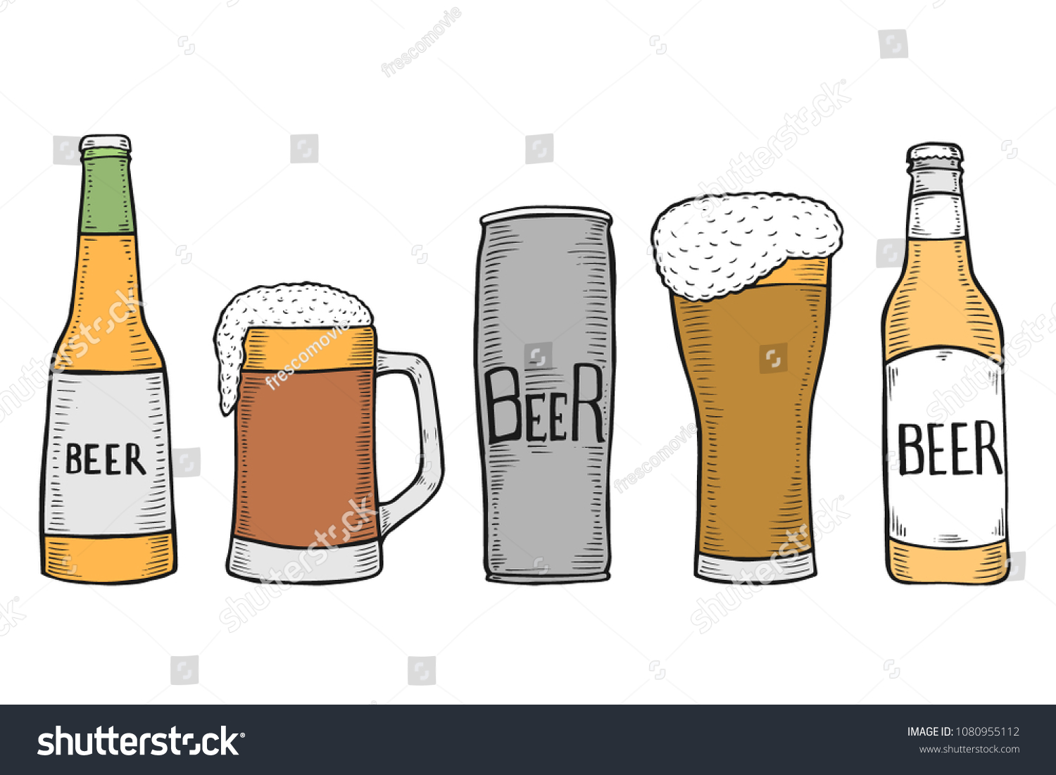 Vector Set Coloored Beer Bottles Glass Stock Vector Royalty Free 1080955112