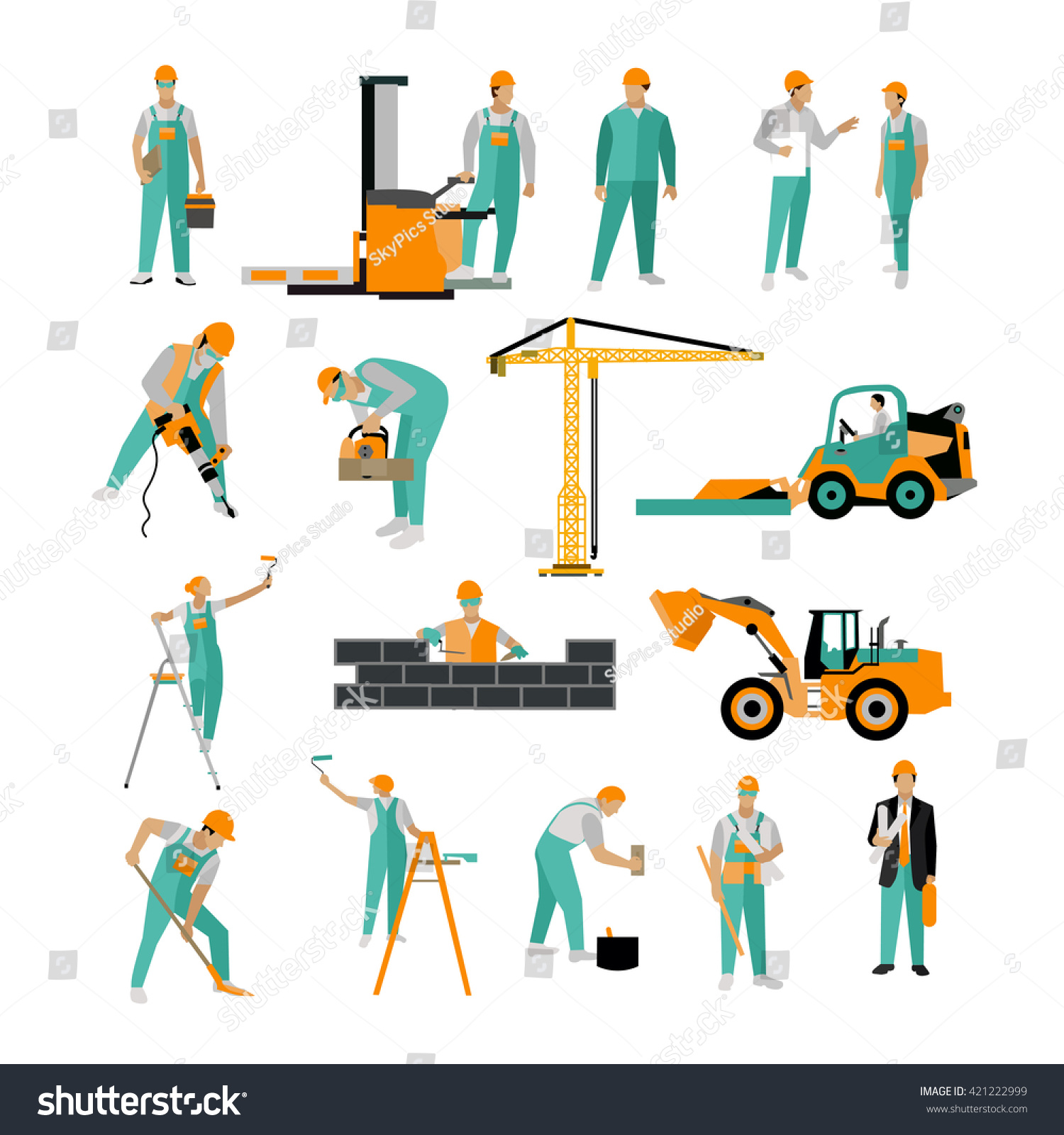 Vector Set Construction Workers Isolated On Stock Vector (Royalty Free ...