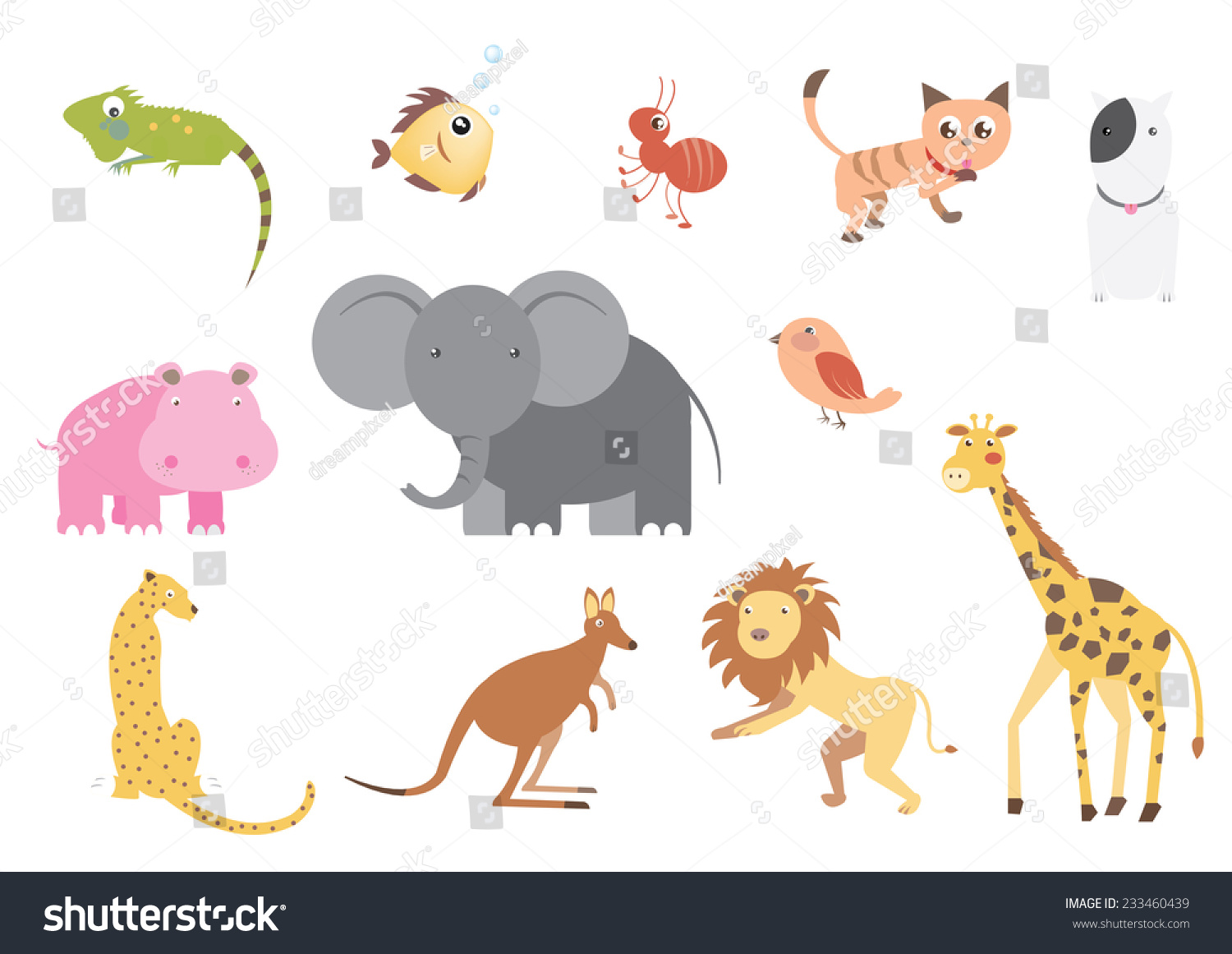 Vector Set Of Cute Animals Isolated On White Background - 233460439 ...