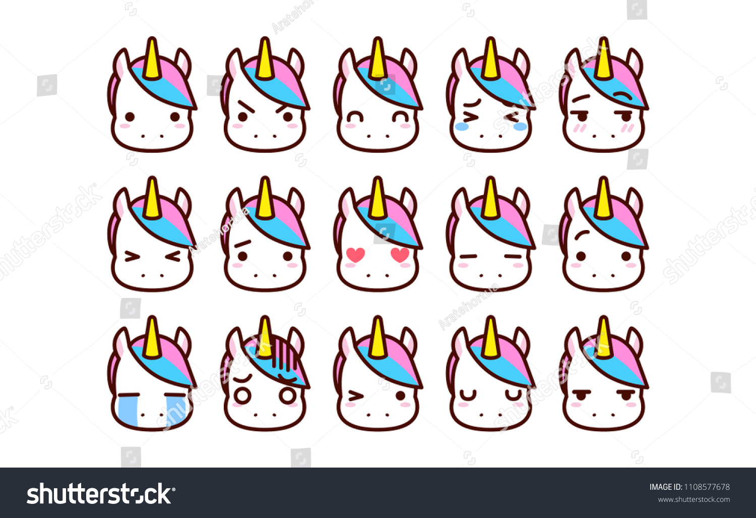 SVG of Vector Set Of Cute Cartoon Unicorn Icons Isolated svg