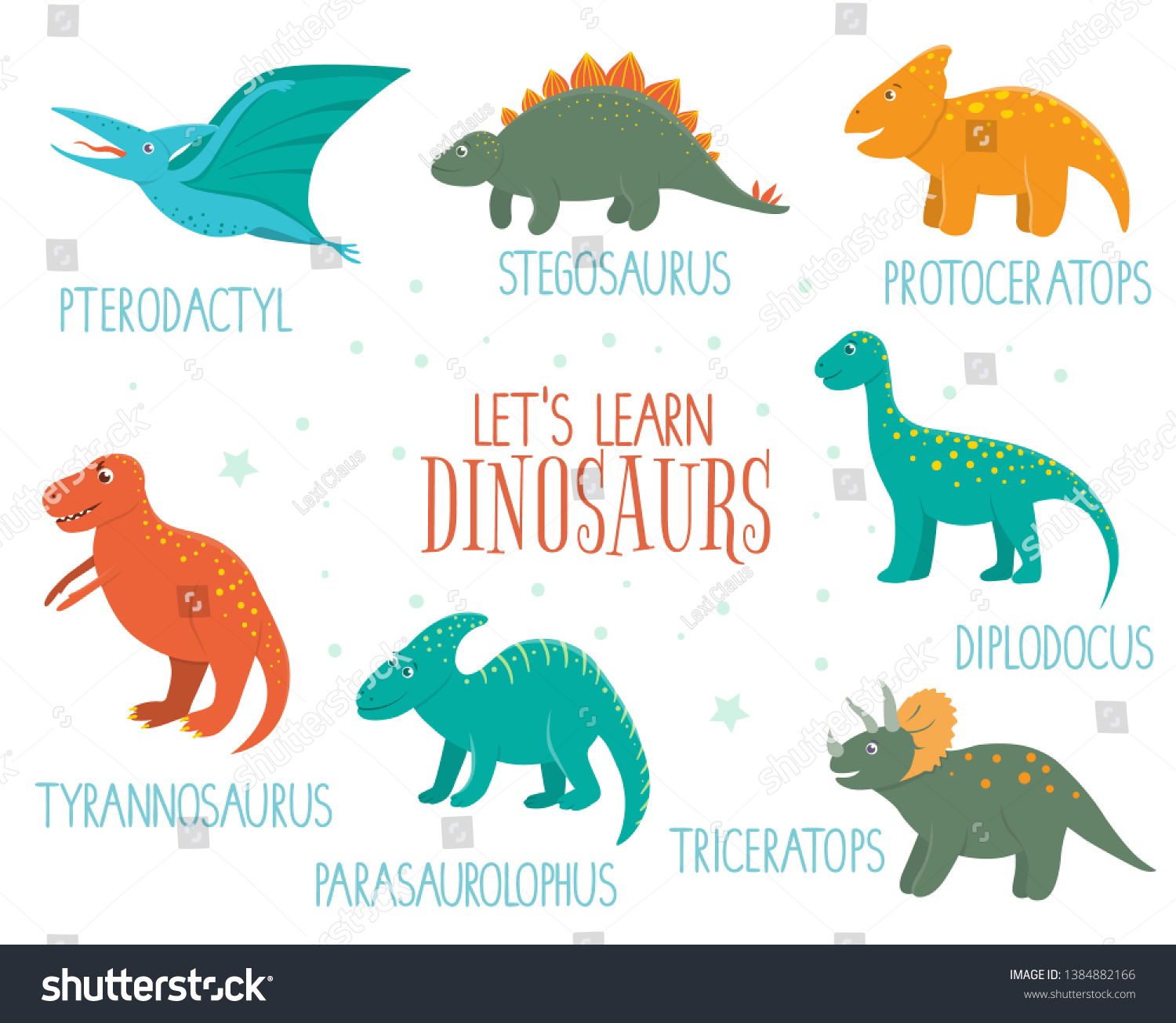 Vector Set Cute Dinosaurs Names Isolated Stock Vector (Royalty Free ...