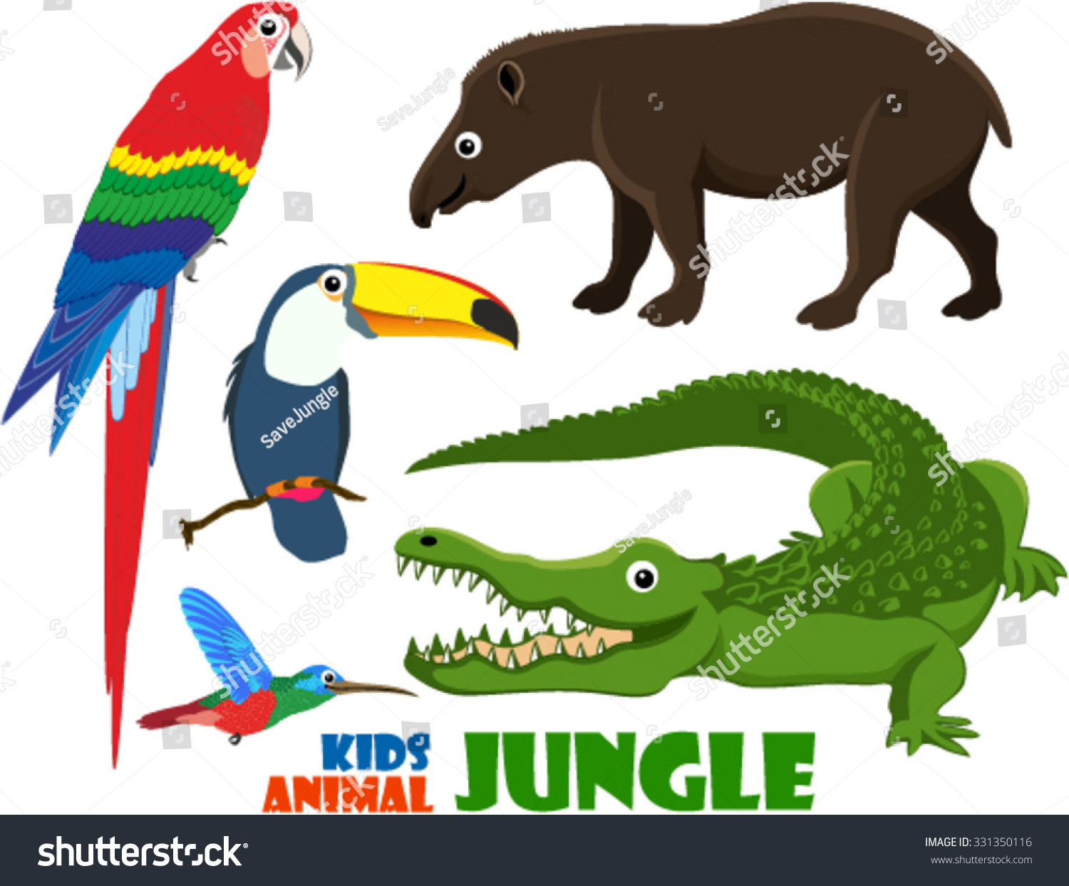 Vector Set Of Cute Jungle Kids Animals - 331350116 : Shutterstock