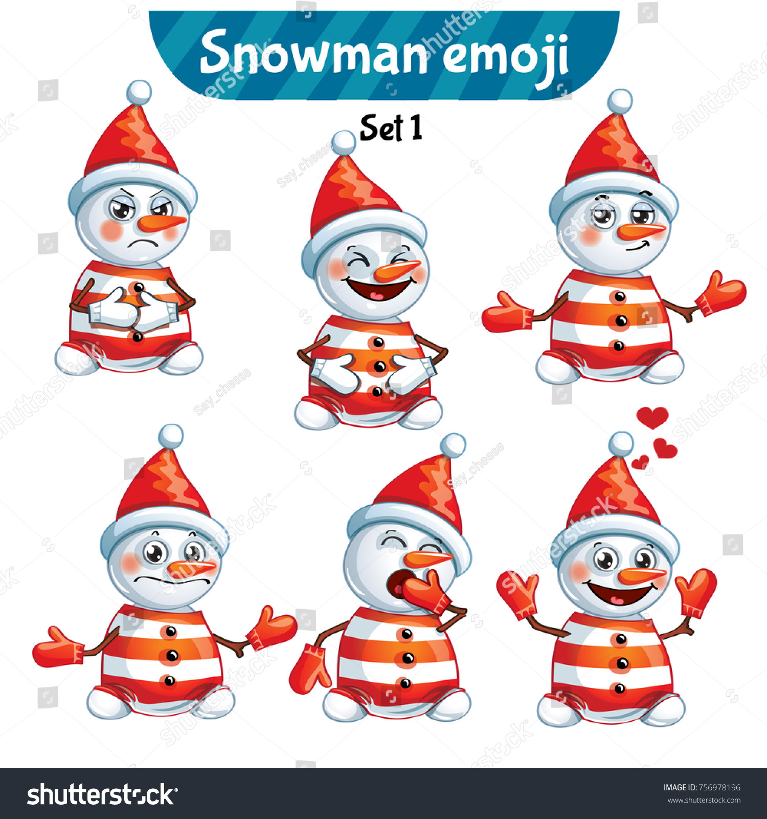 stock vector vector set of cute snowman characters set