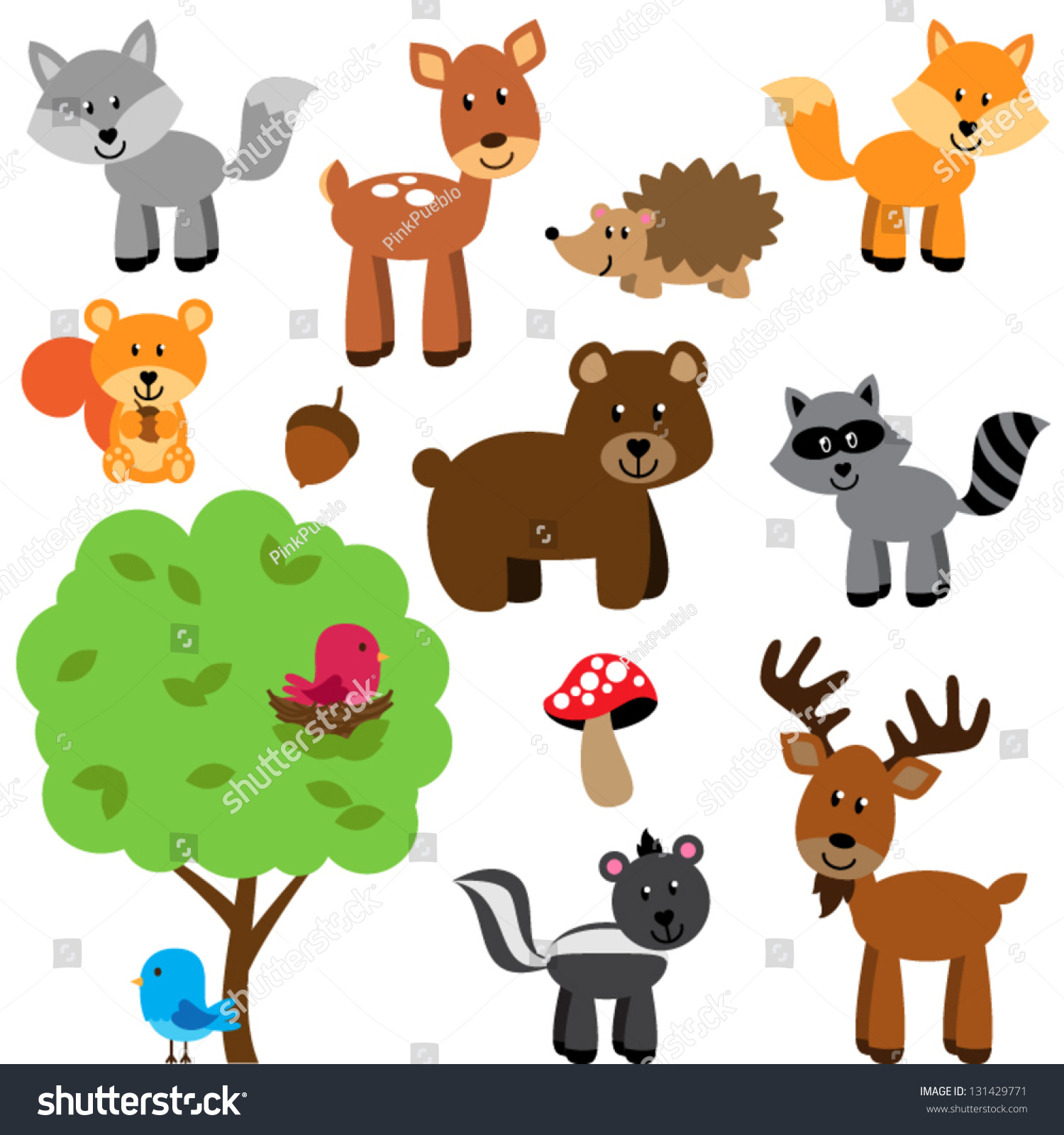 Vector Set Cute Woodland Forest Animals Stock Vector 131429771 ...