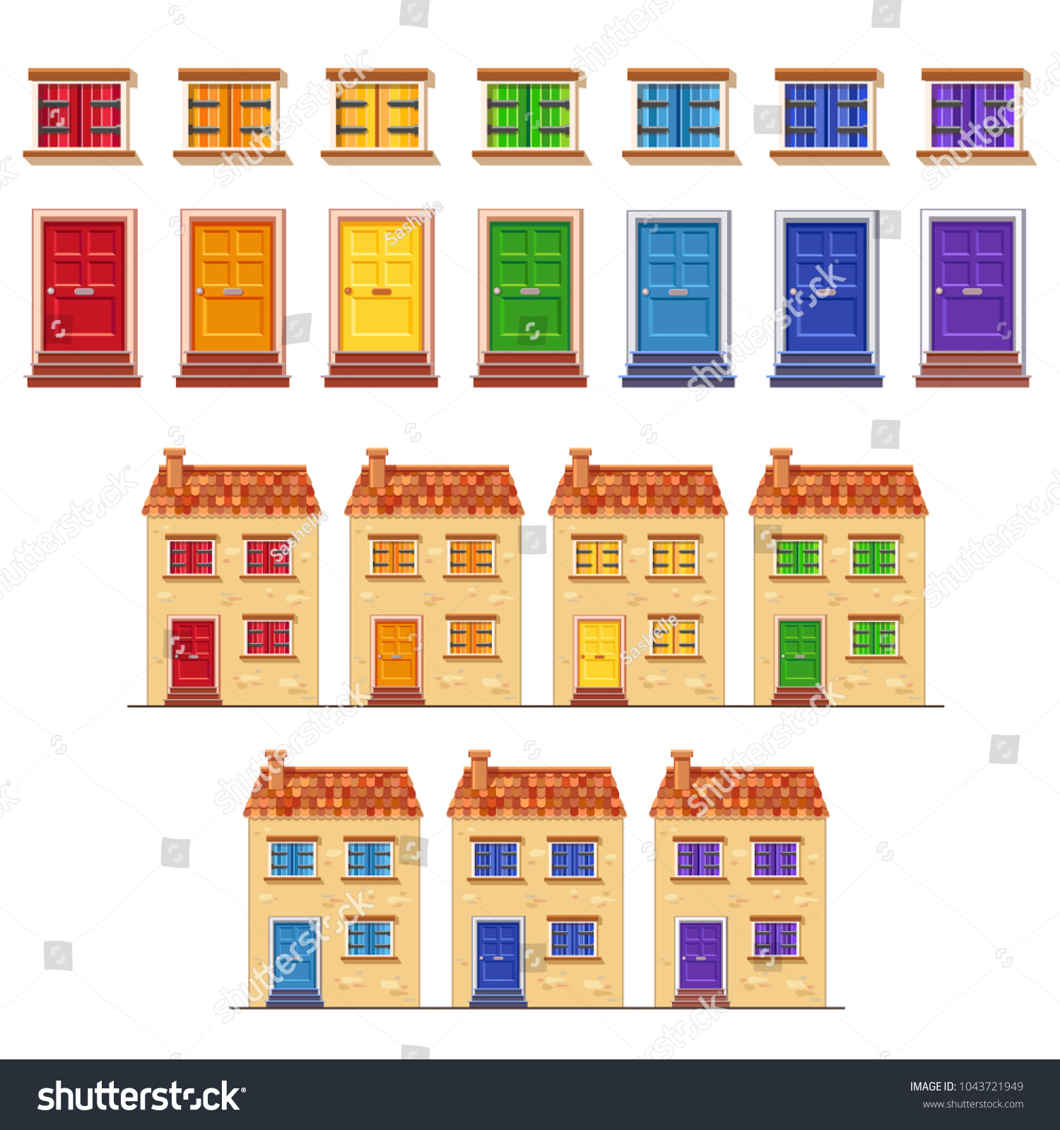 Vector Set Cute Yellow Houses Red Stock Vector Royalty Free