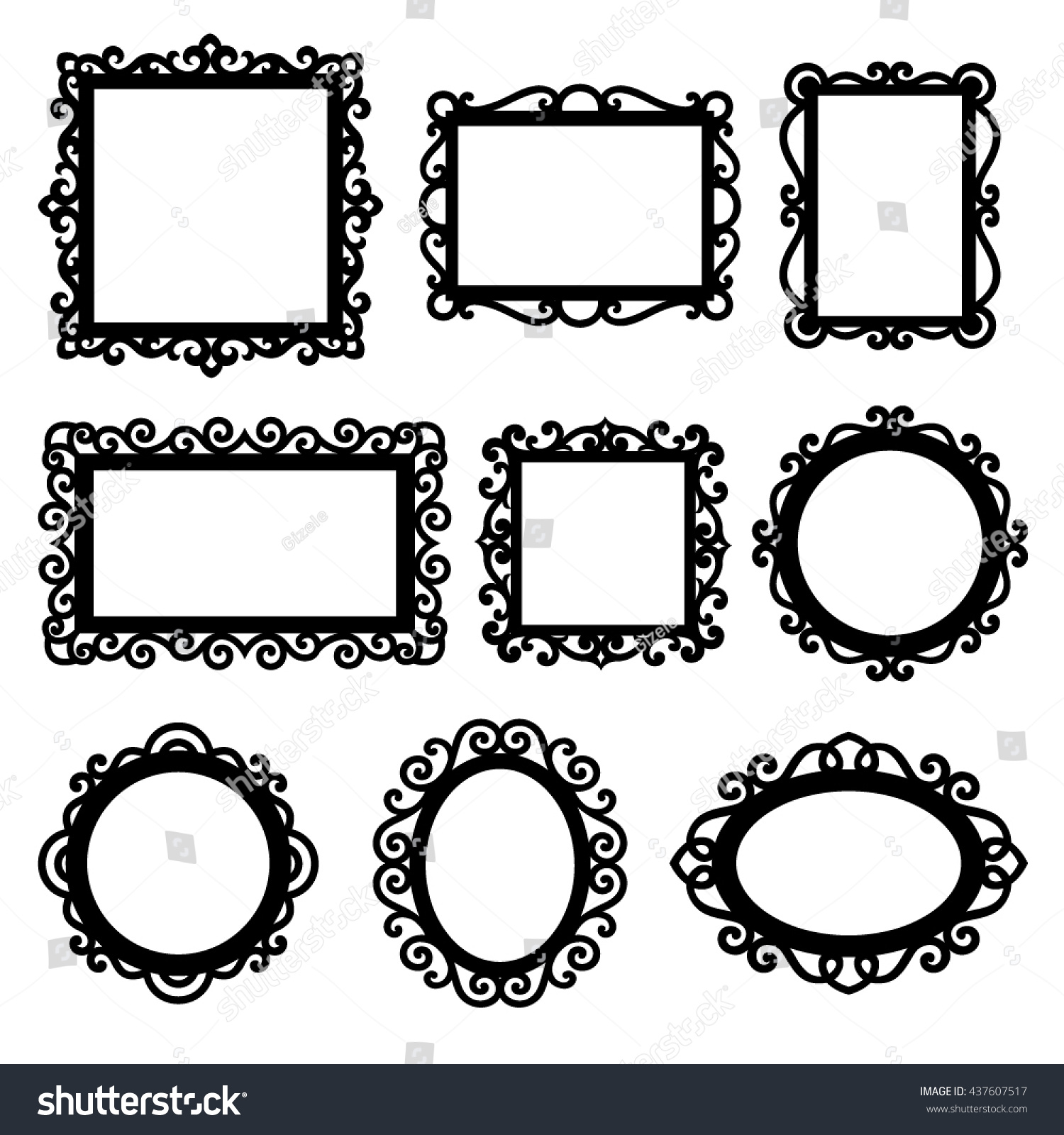 Vector Set Decorative Ornamental Frame Silhouettes Stock Vector 