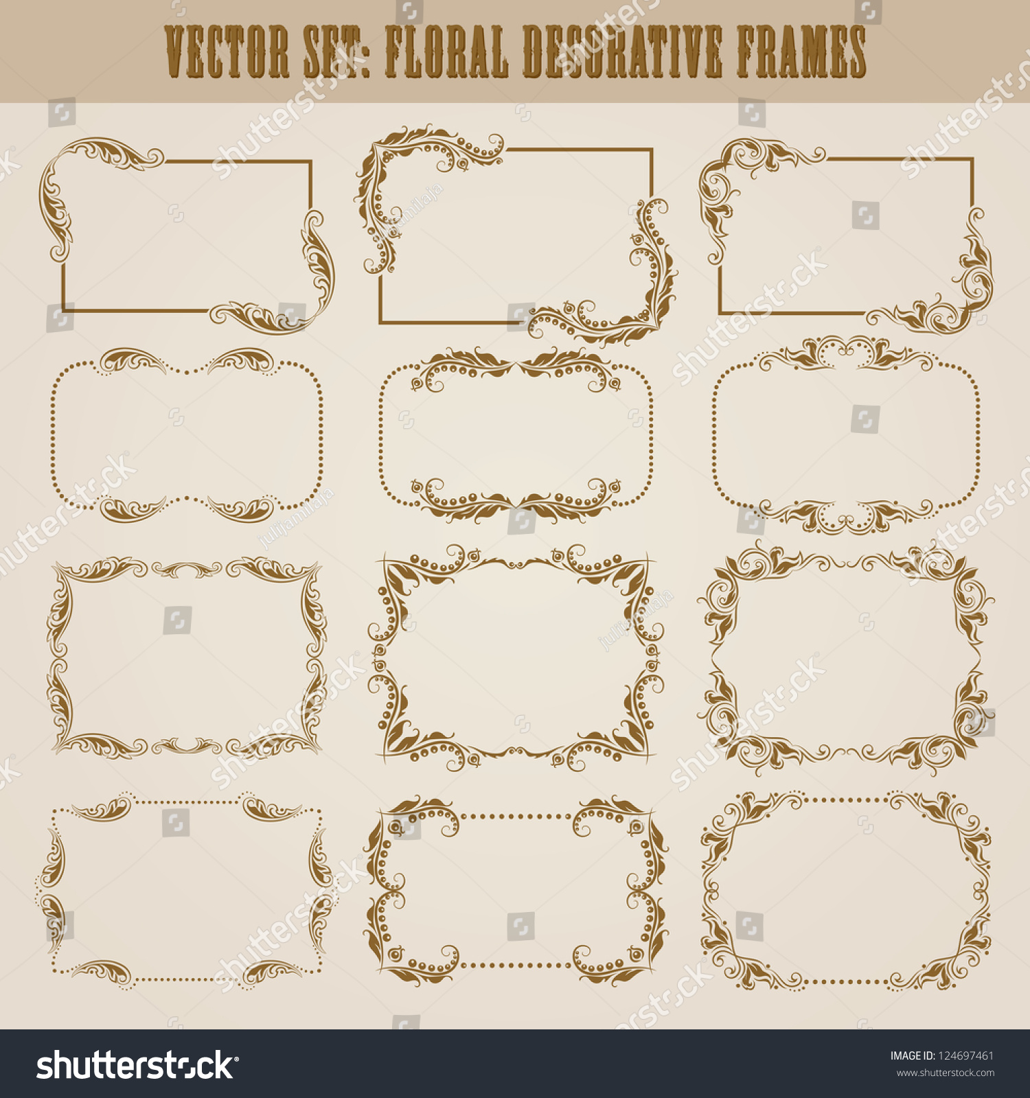 Vector Set Of Decorative Ornate Border And Frame With Floral Elements ...