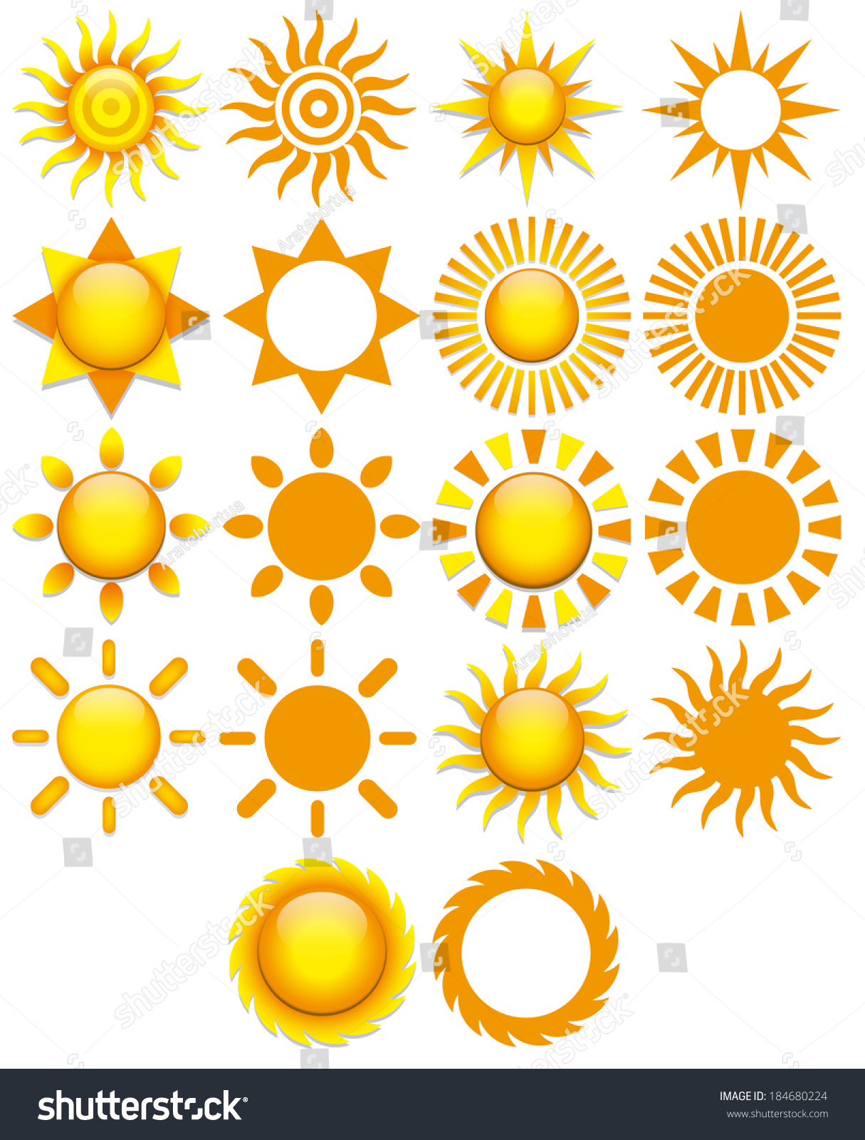 Vector Set Of Different Abstract Suns Isolated On White Background ...