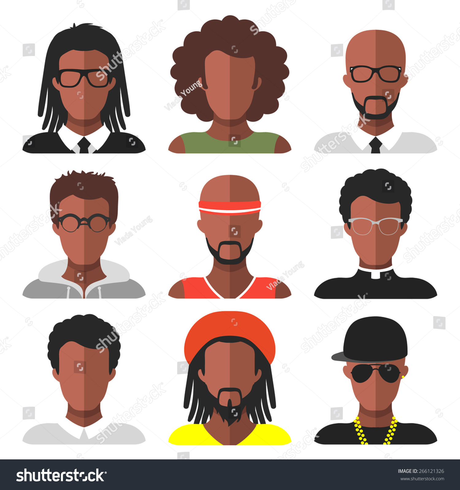 SVG of Vector set of different african american man app icons in trendy flat style svg