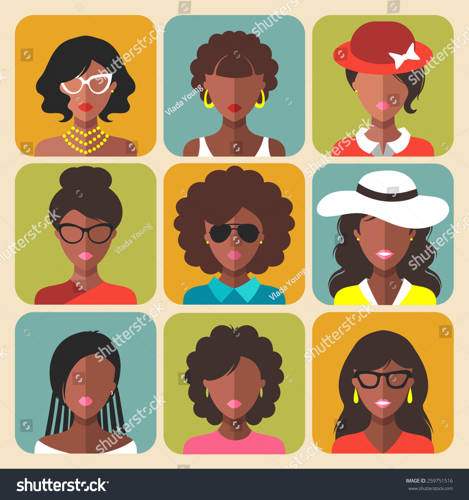 Vector Set Different African American Woman Stock Vector 