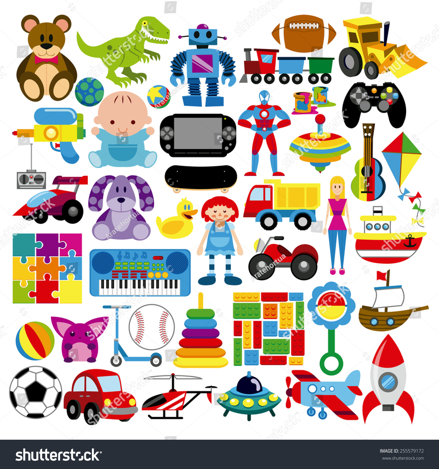 vector set different colorful toys isolated stock vector royalty