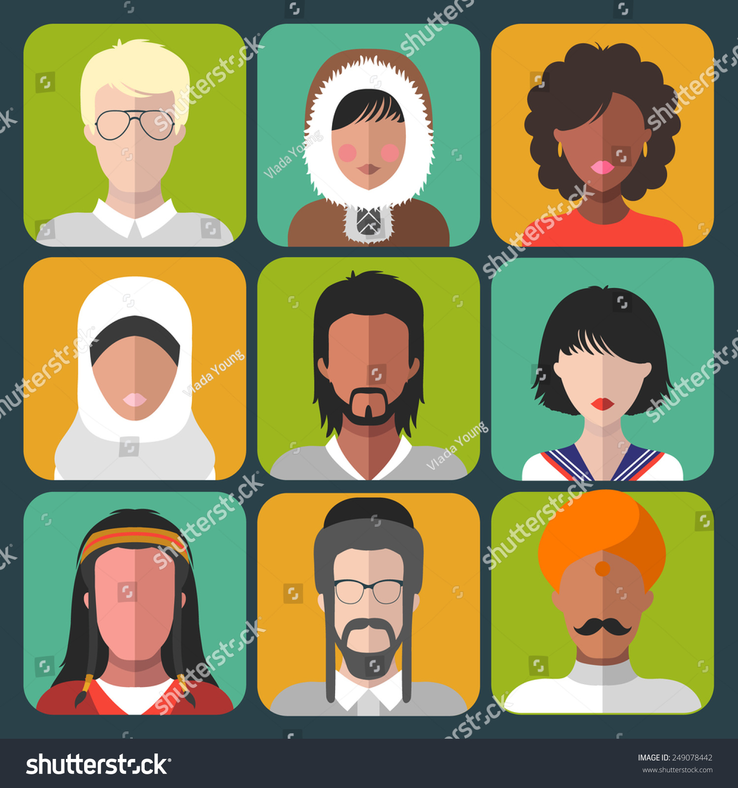 Vector Set Different Nationality Man Woman Stock Vector (Royalty Free ...