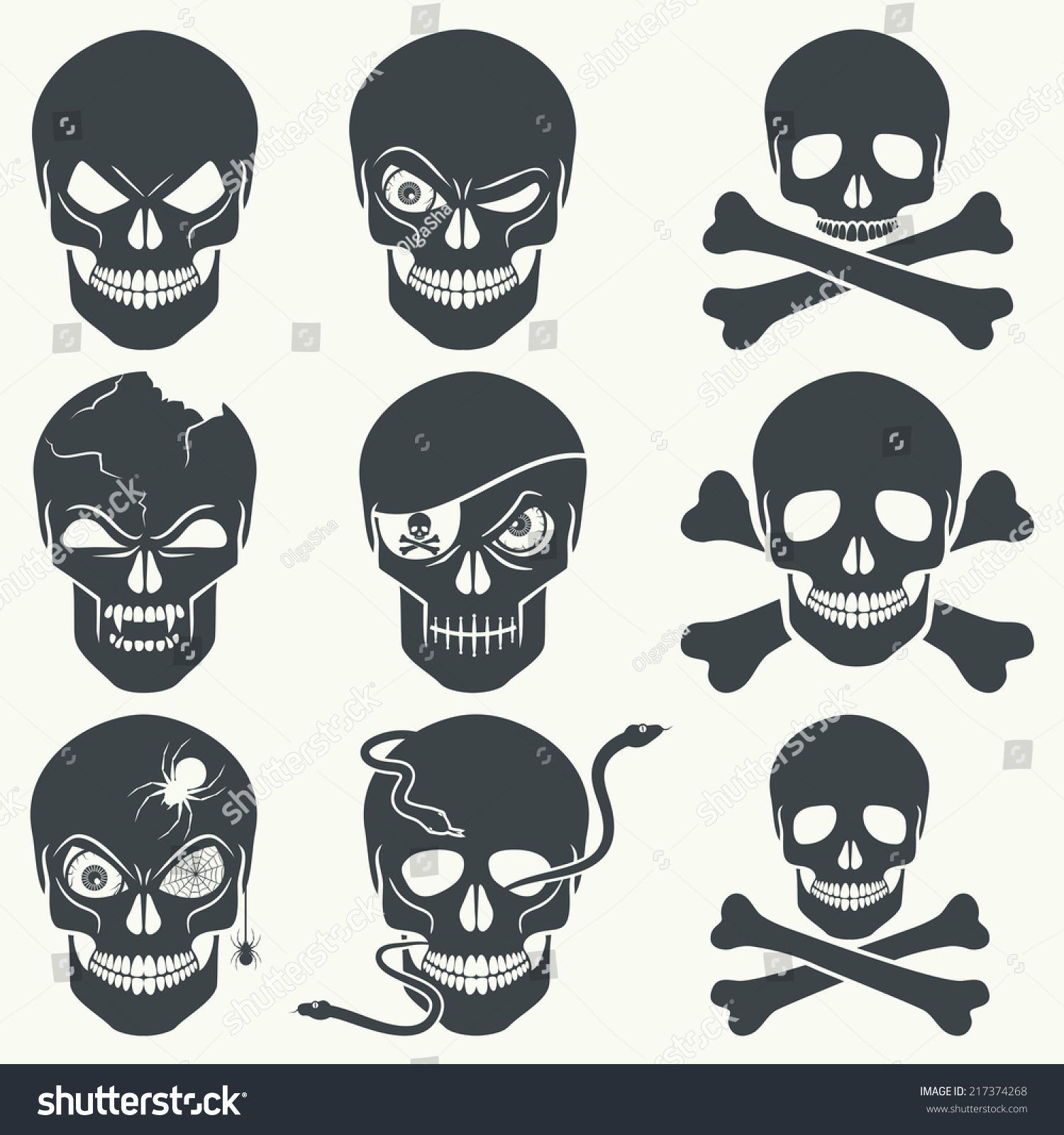 Vector Set Different Skulls Black Silhouette Stock Vector (Royalty Free ...