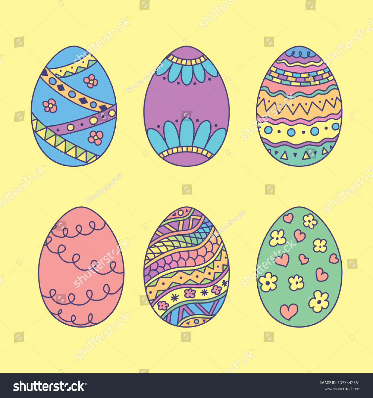 Vector Set Doodle Easter Eggs Color Stock Vector Royalty Free ...