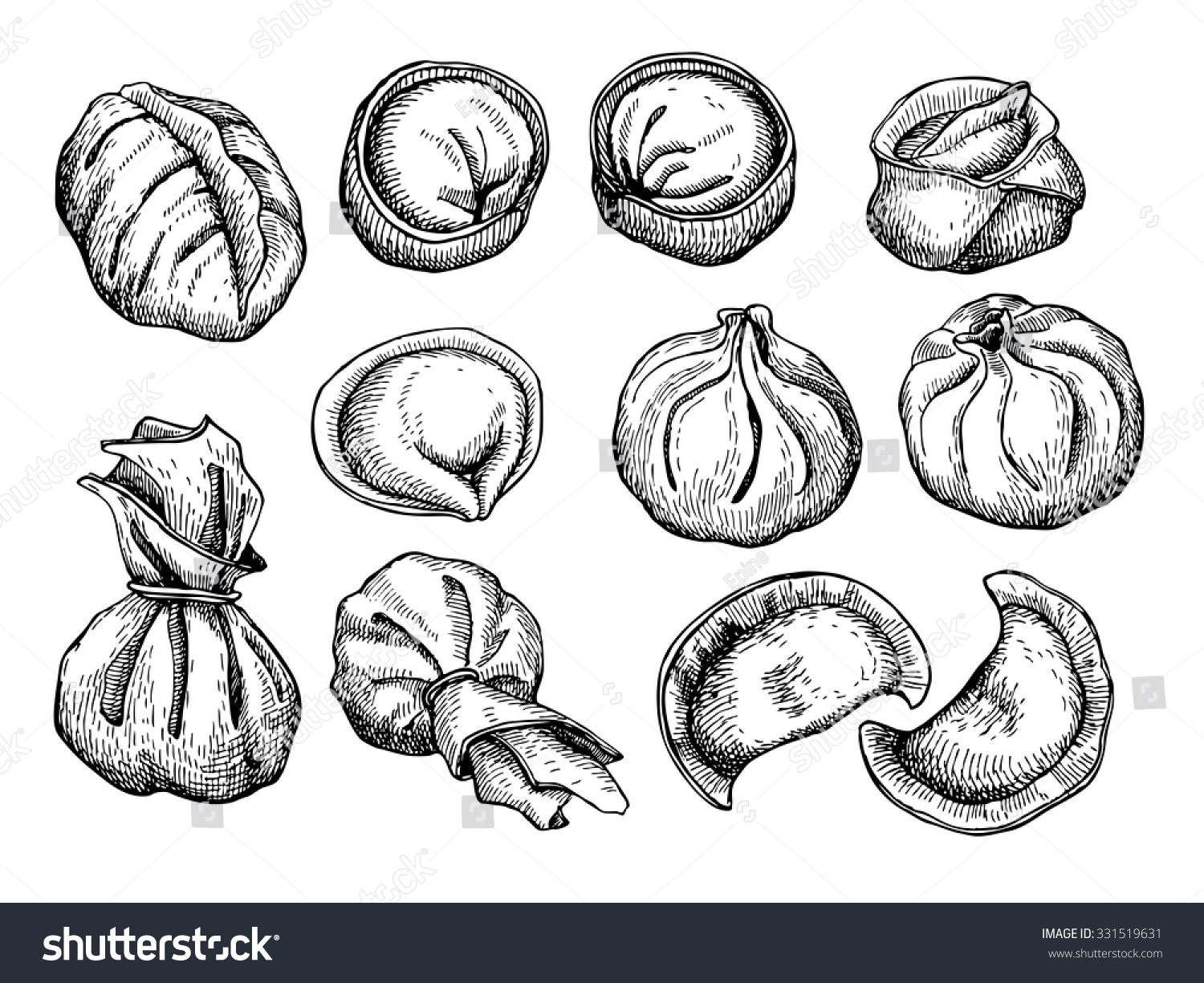 Vector Set Dumplings Vintage Sketch Illustration Stock Vector 331519631 ...