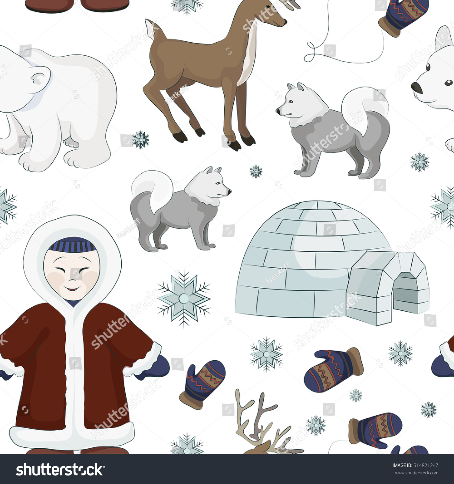 Vector Set Of Eskimo Characters Pattern - 514821247 : Shutterstock