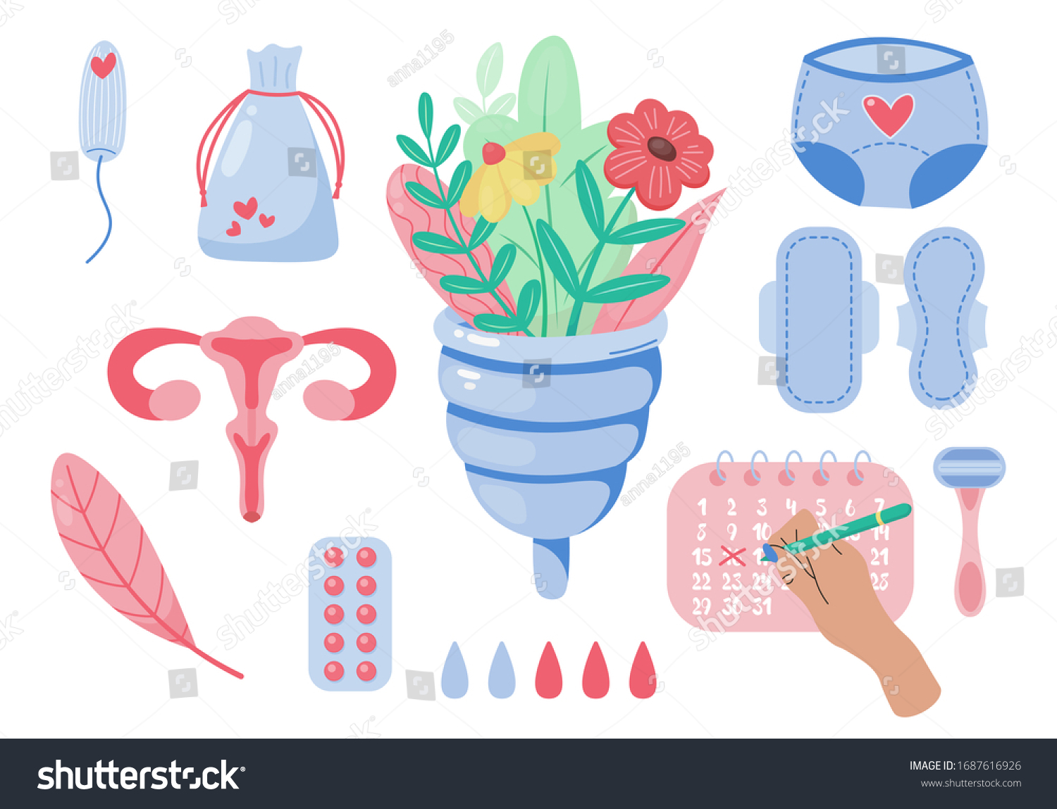 Vector Set Female Hygiene Products Menstrual Stock Vector Royalty Free 1687616926 7632