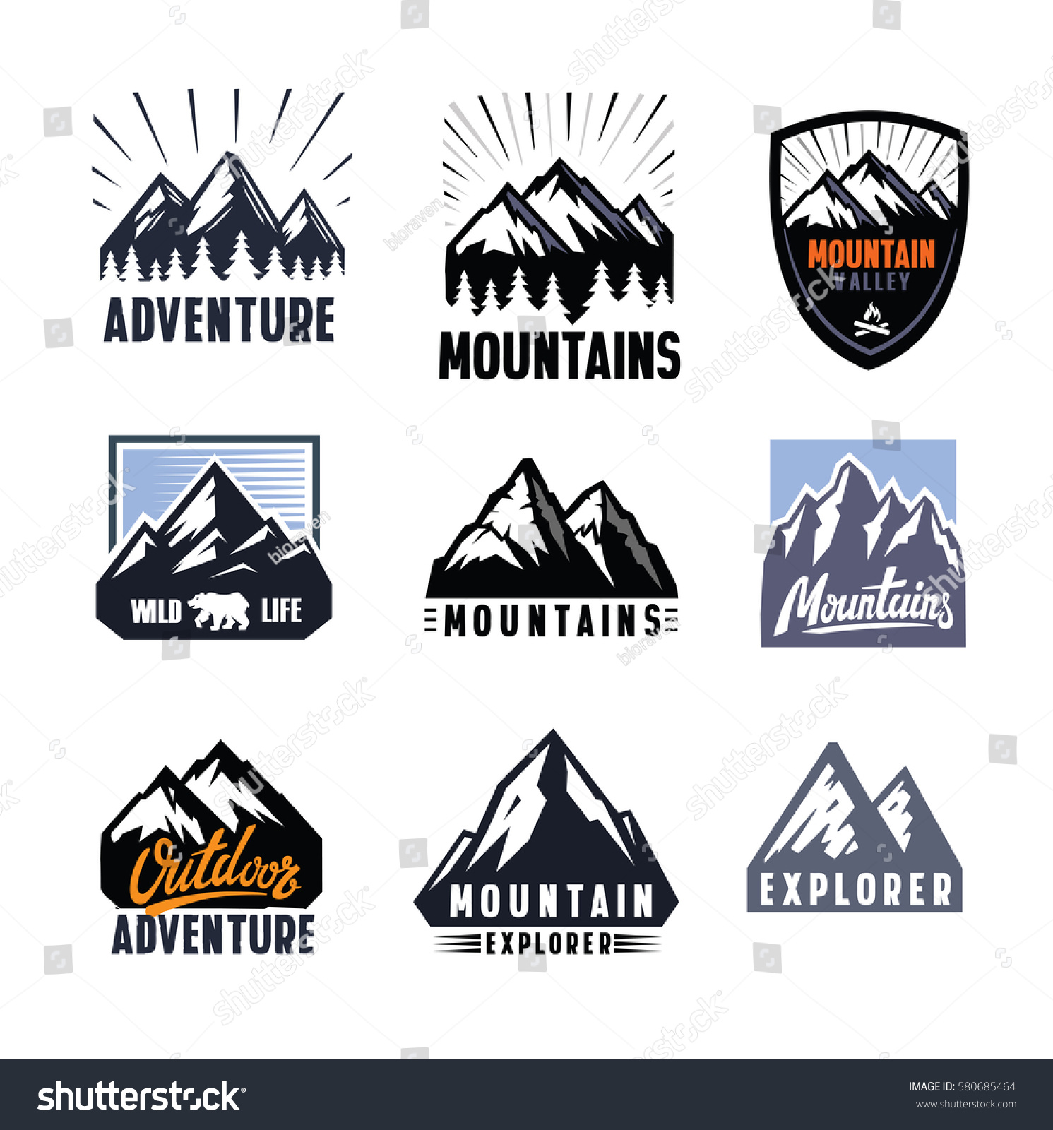 Vector Set Flat Mountain Silhouette On Stock Vector (Royalty Free ...