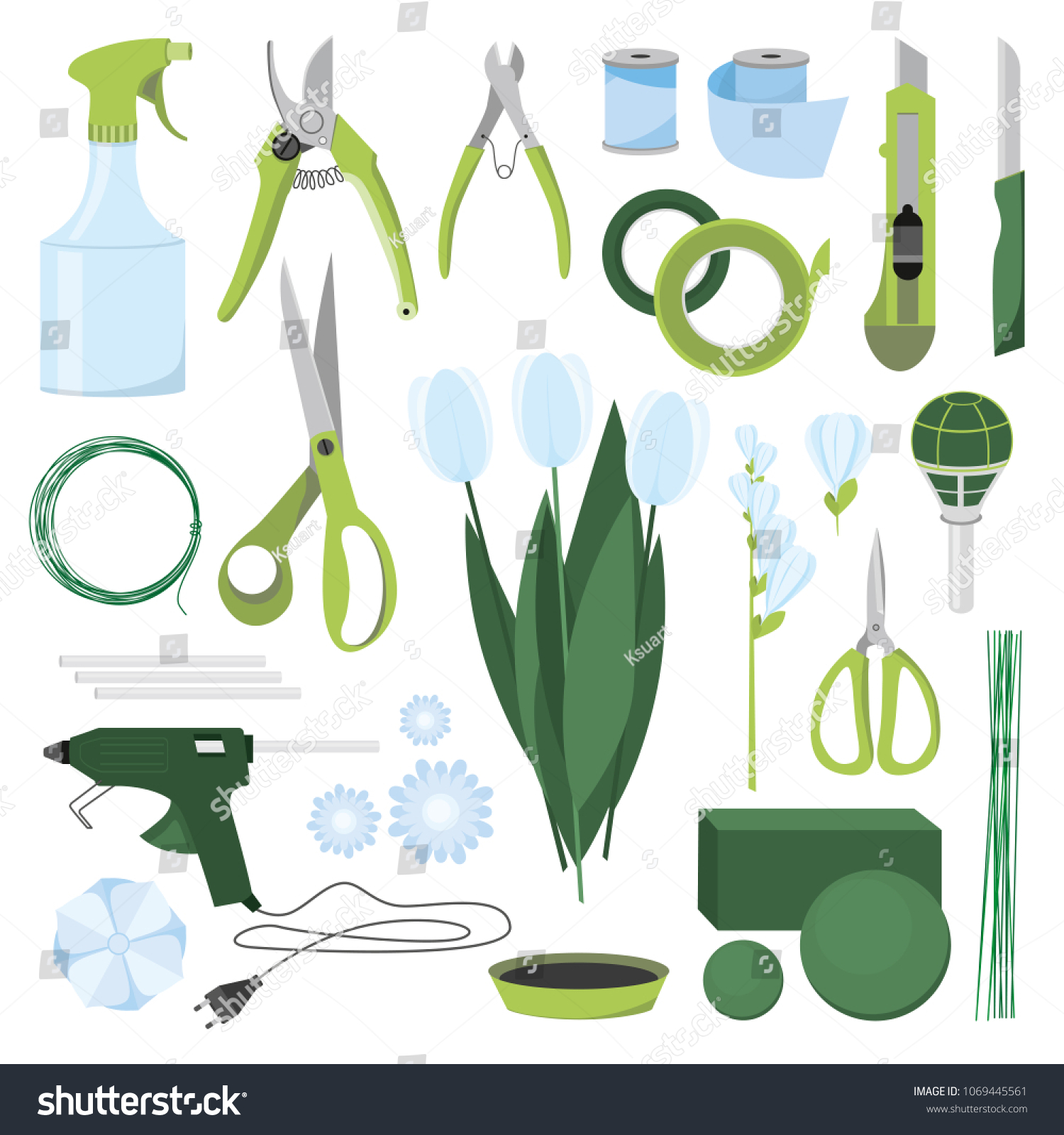 Vector Set Floral Design Tools On Stock Vector (Royalty Free) 1069445561