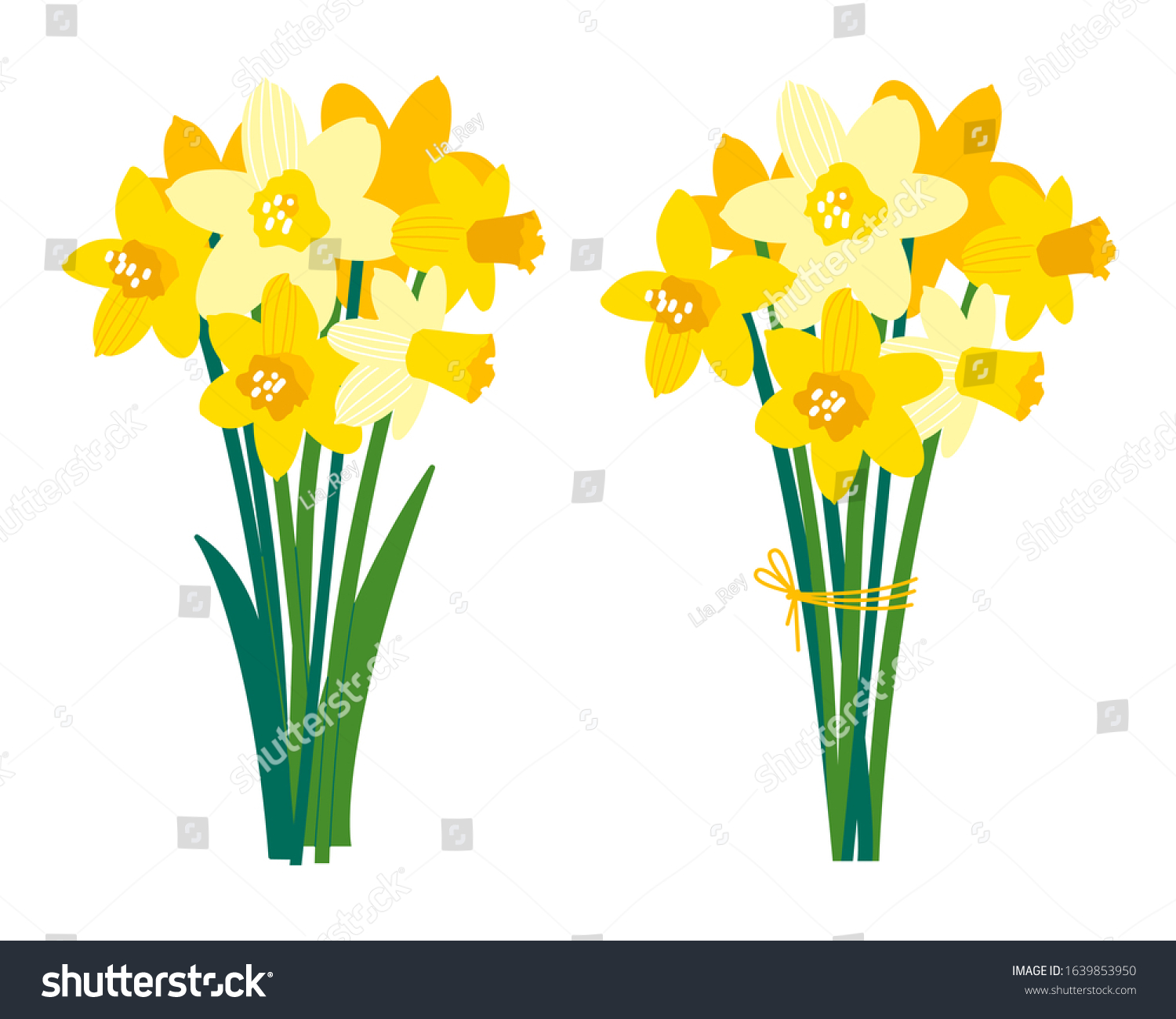 SVG of Vector set of floral illustrations isolated on white. Early spring garden flowers. Yellow narcissus. Growing daffodils. Bouquet for bright festive greeting card, poster, banner. Womens Day svg