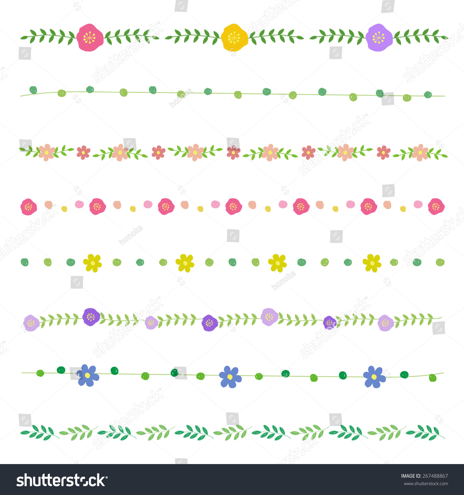 Vector Set Flower Hand Drawn Borders Stock Vector (Royalty Free ...