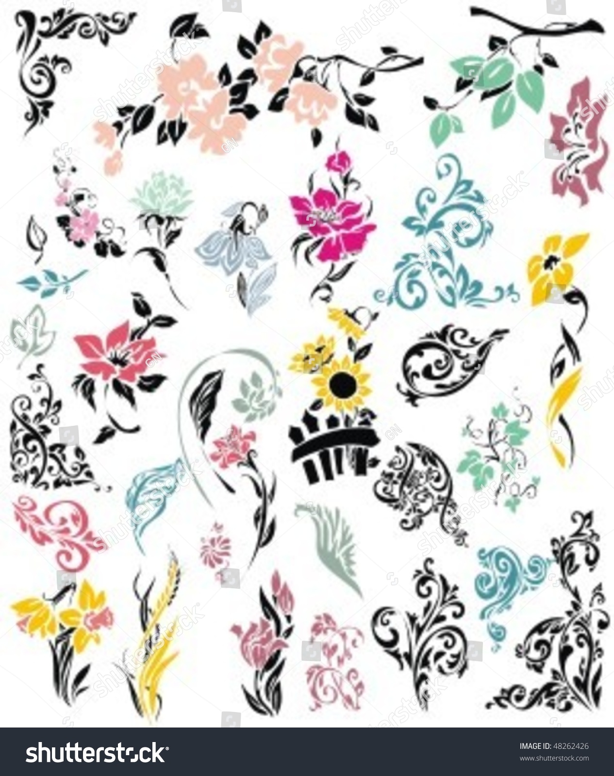 Vector Set Of Flower Ornaments And Patterns - 48262426 : Shutterstock