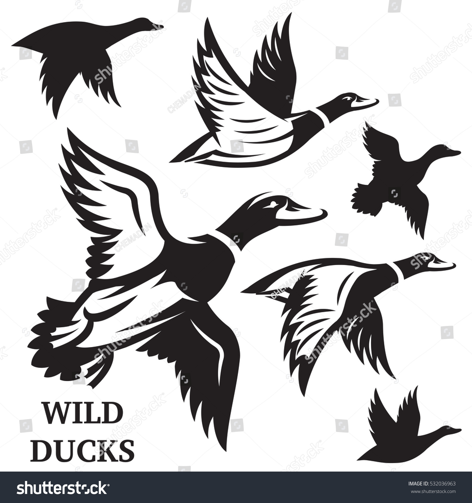 Vector Set Flying Wild Ducks Vector Stock Vector 532036963 - Shutterstock