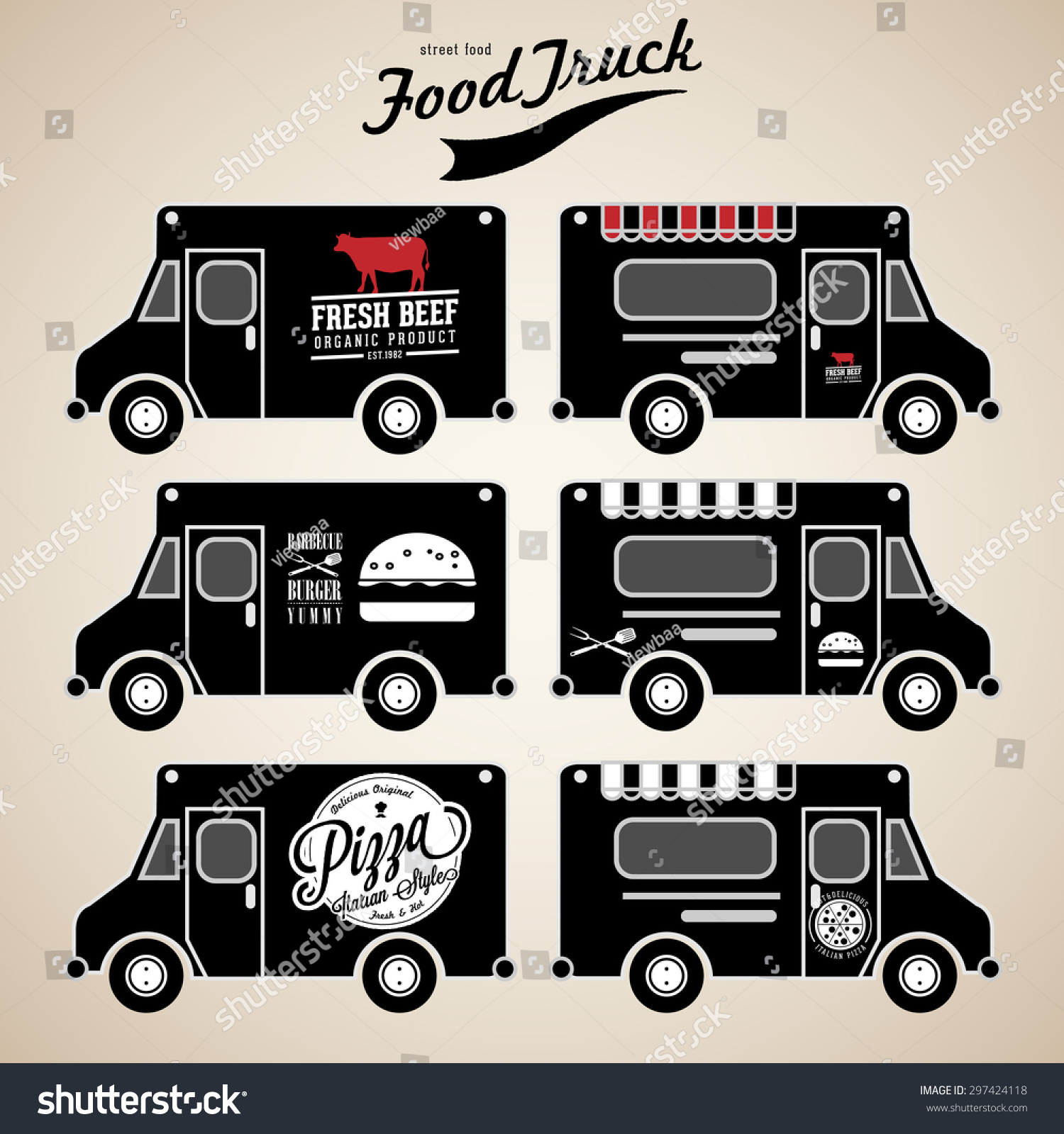 Vector Set Of Food Truck On Black - 297424118 : Shutterstock