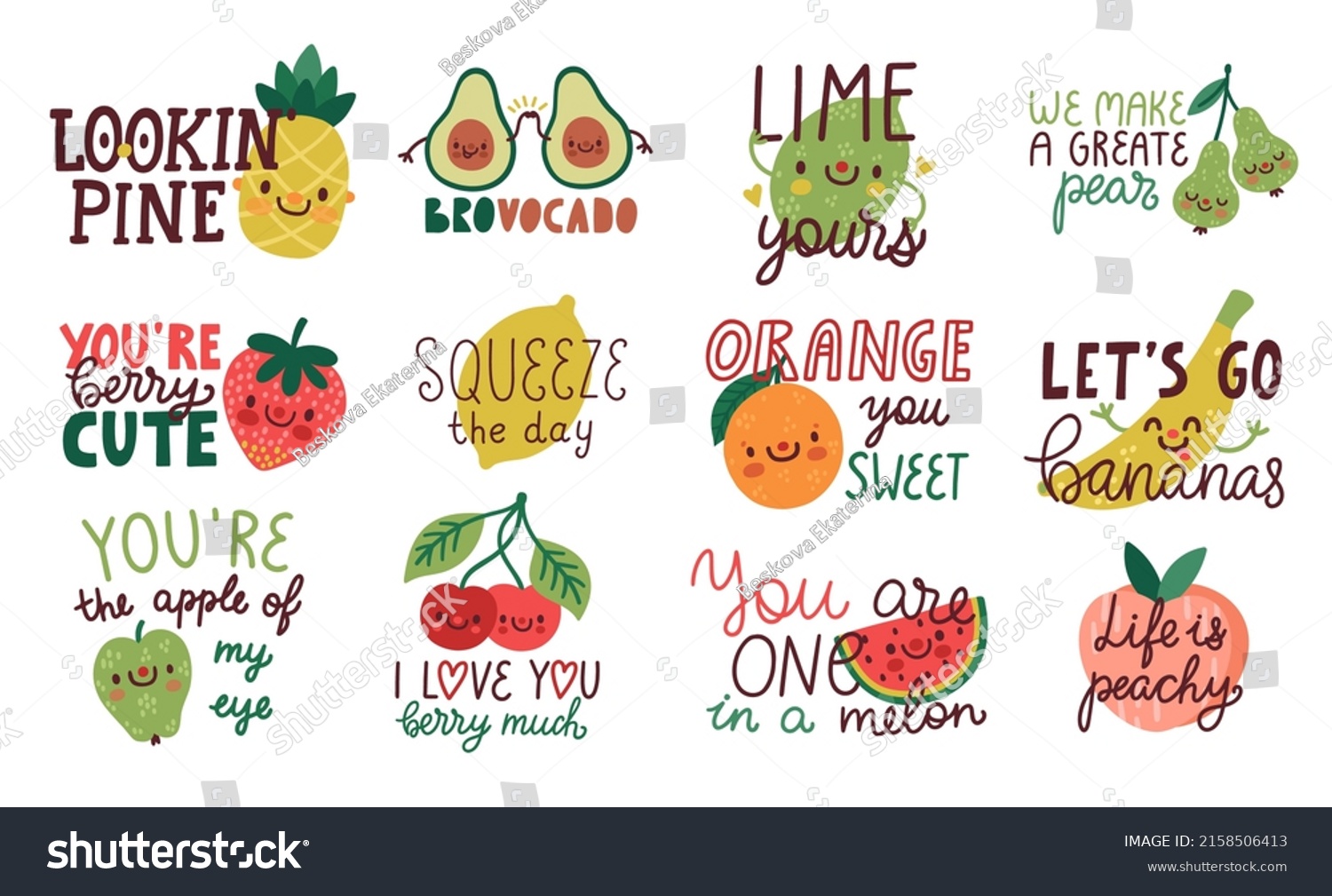 Vector Set Fruit Puns Cute Fruits Stock Vector Royalty Free 2158506413 Shutterstock 