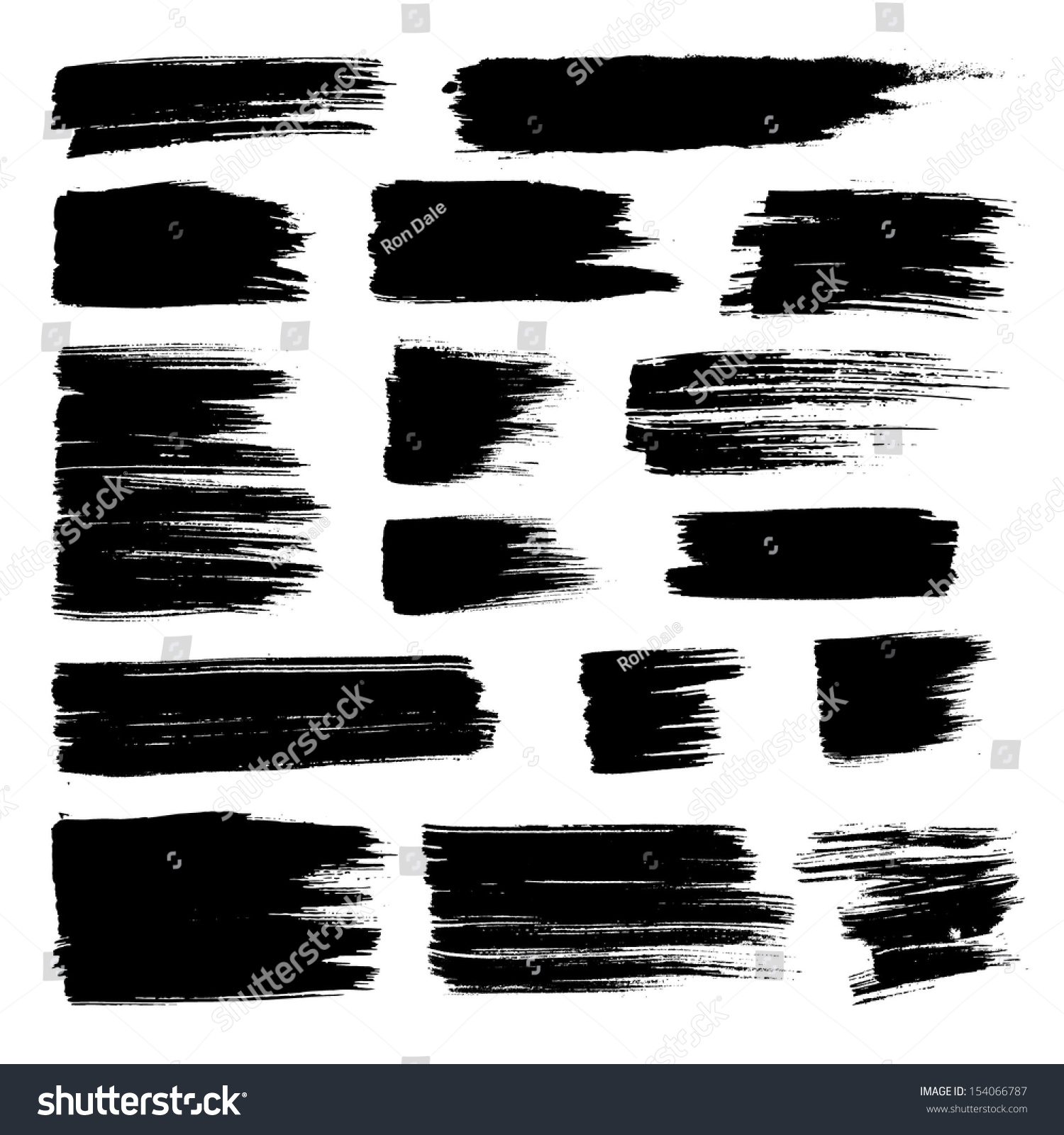 Vector Set Of Grunge Watercolor Broad Brush Strokes. Black Collection ...