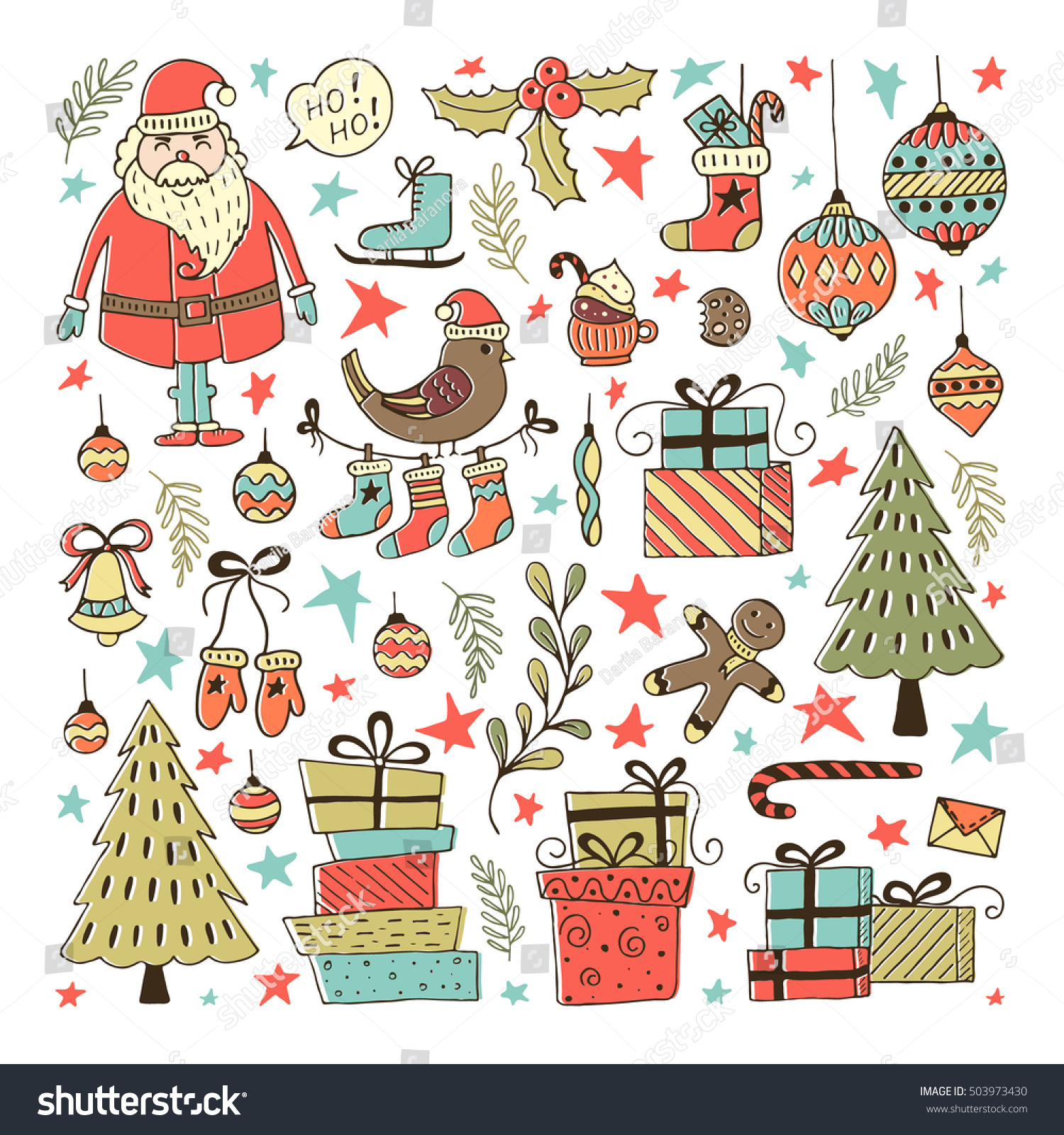 Download Vector Set Hand Drawn Christmas Illustrations Stock Vector Royalty Free 503973430 3D SVG Files Ideas | SVG, Paper Crafts, SVG File