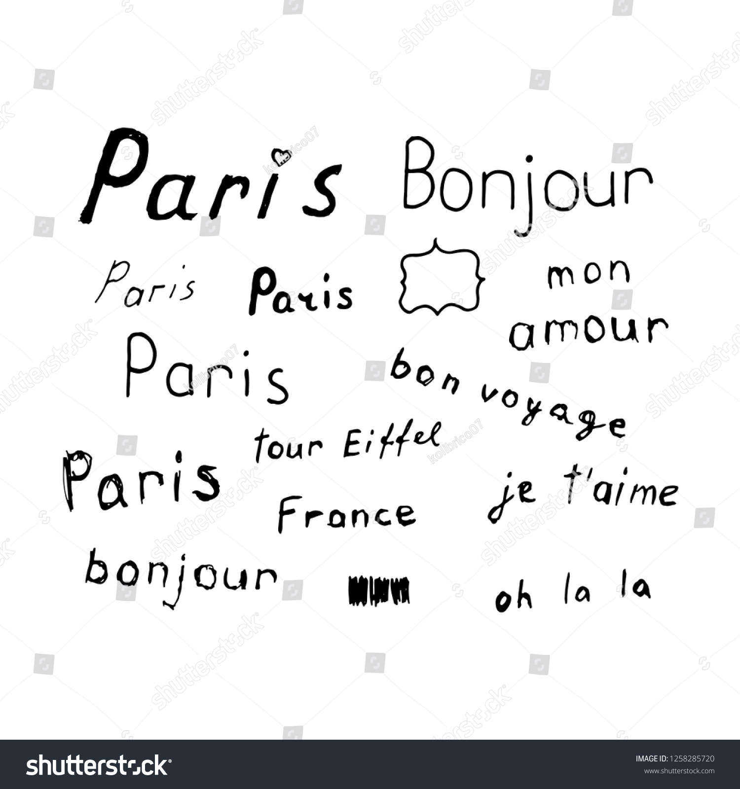 Vector Set Hand Drawn French Words Stock Vector Royalty Free Shutterstock